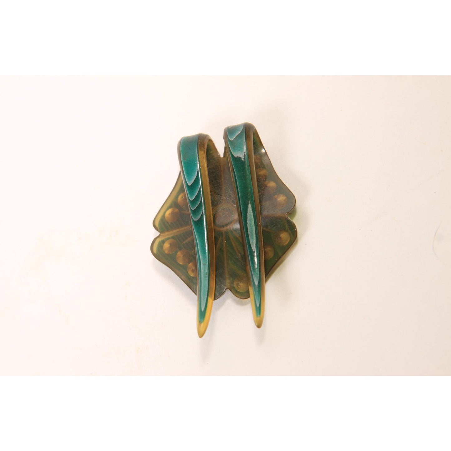 1930s Green Flower Floral Rhinestone Prong Hair Fork Comb