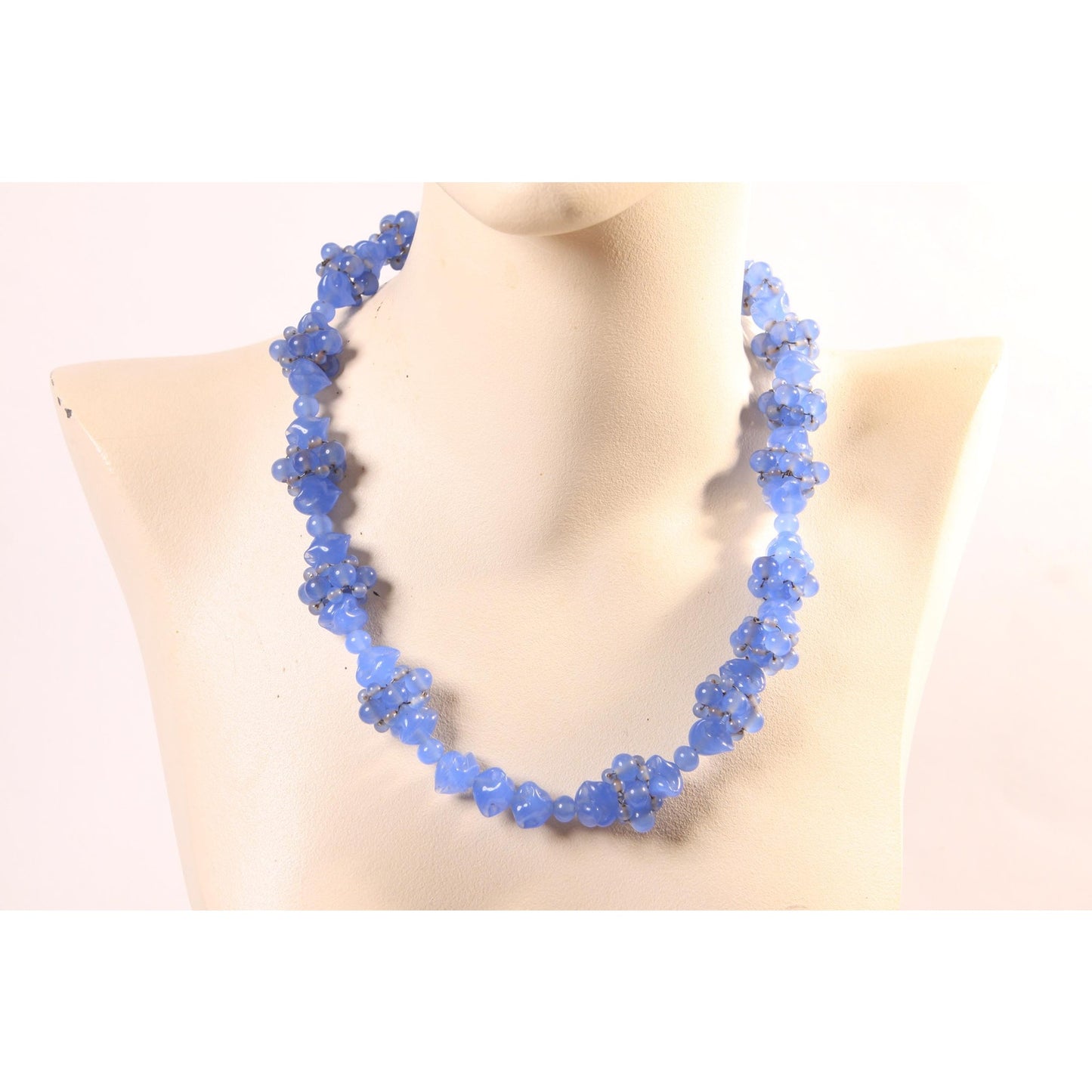 Vintage Purple Blue Periwinkle Heavy Glass Beaded Necklace