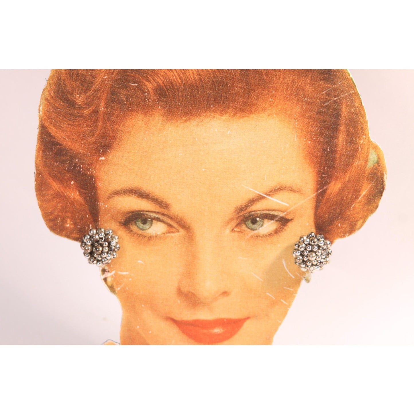 1960s Silver Tone Beaded Cluster Clip On Earrings