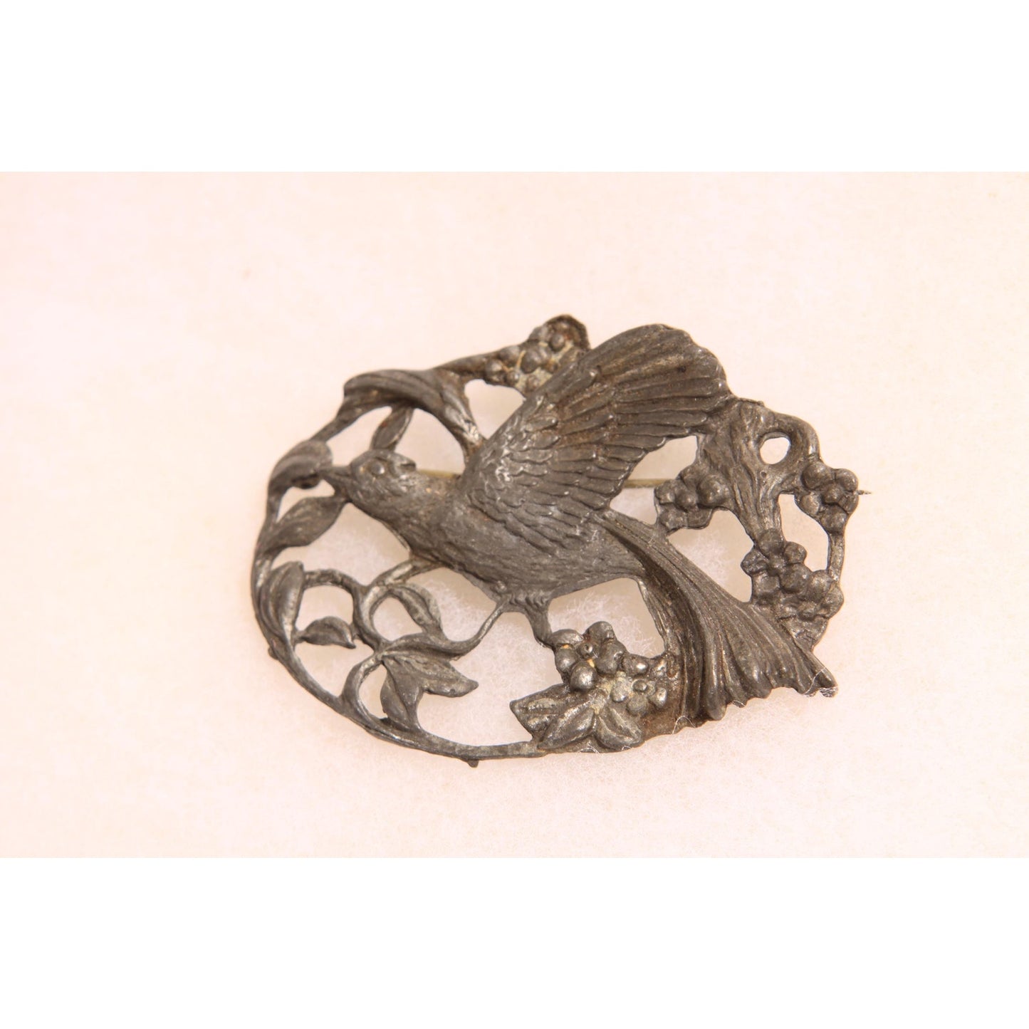 1930s Art Nouveau Novelty Pewter Flying Bird Brooch