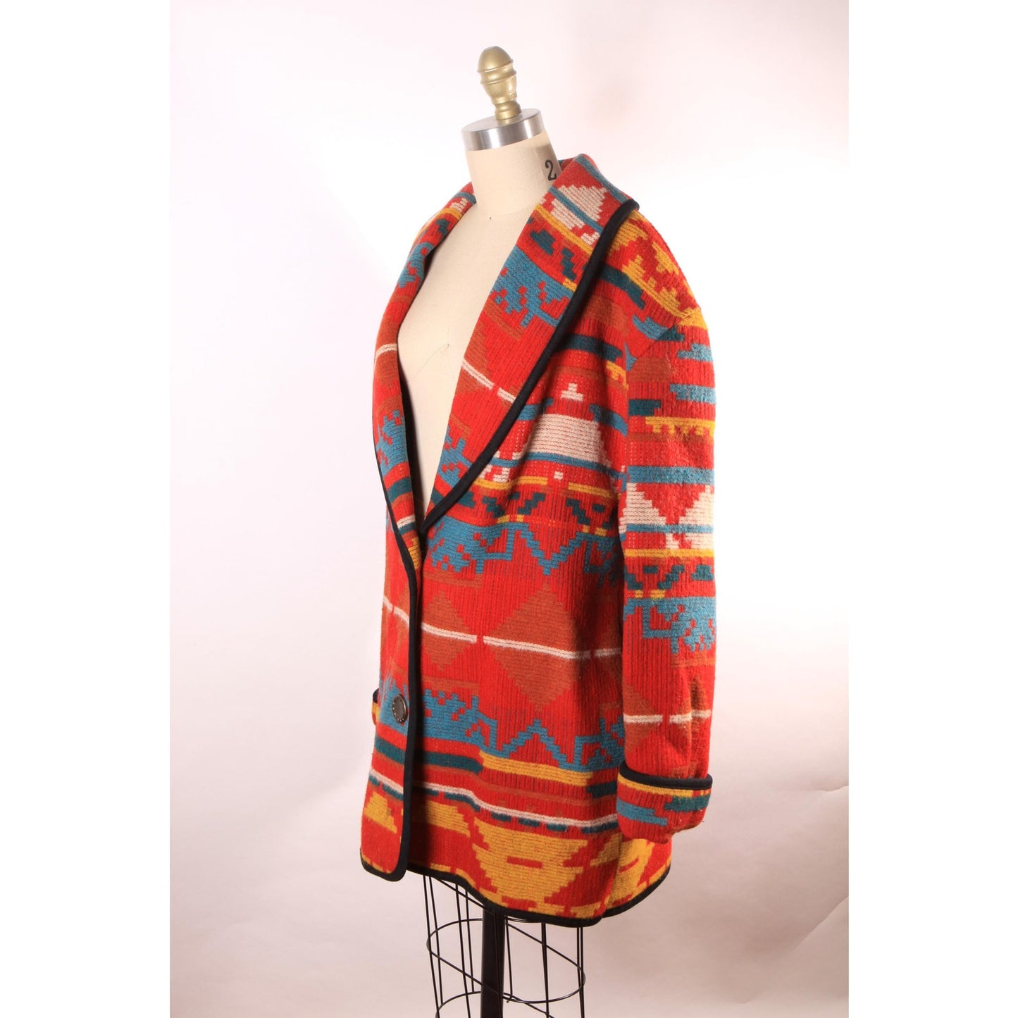 1980s Red, White, Yellow and Blue Southwestern Western Long Sleeve Coat by Ashley Scott -XL