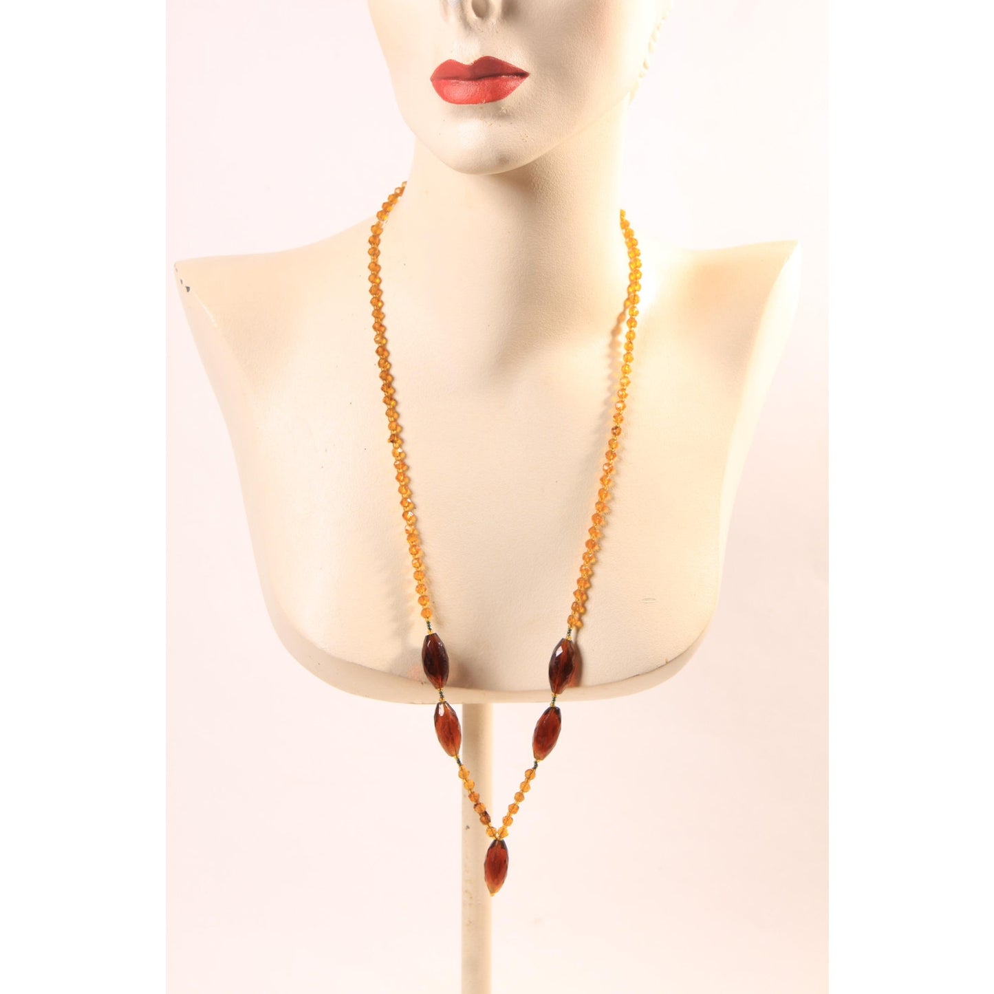 1960s Amber Yellow Glass Faceted Beaded Necklace