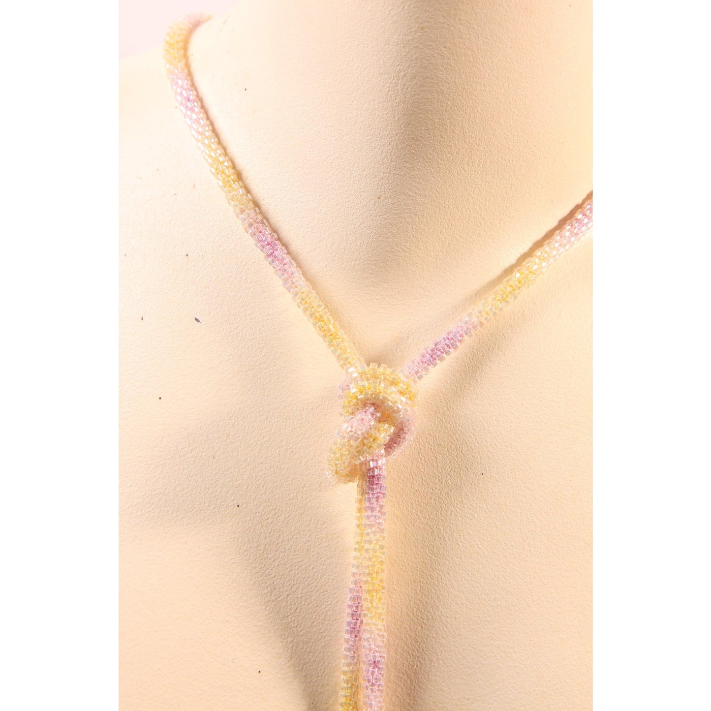 1920s Pastel Purple, Yellow and Cream Beaded Tassel Flapper Necklace