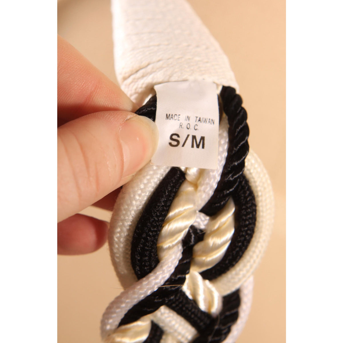 1980s Black and White Woven ad Beaded Cummerbund Belt