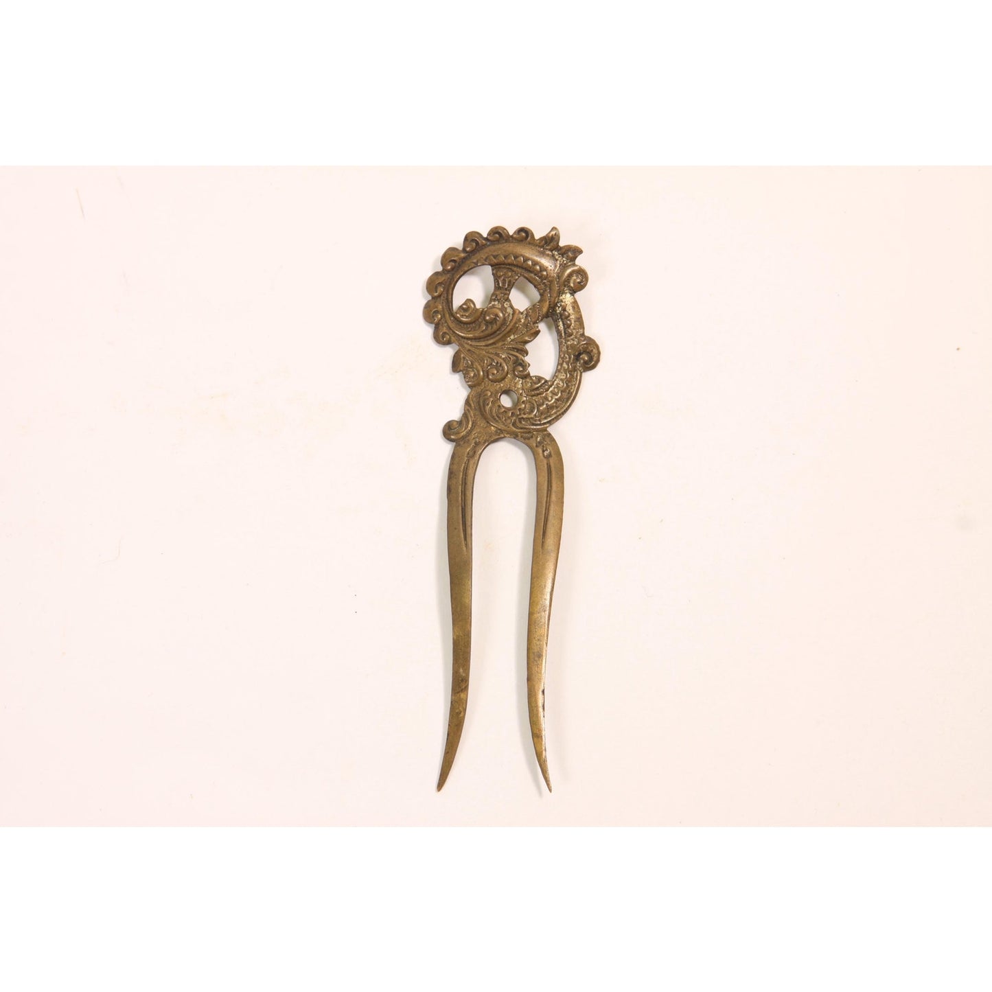 1910s 1920s Swirl Brass Tone Metal Prong Hair Fork Comb