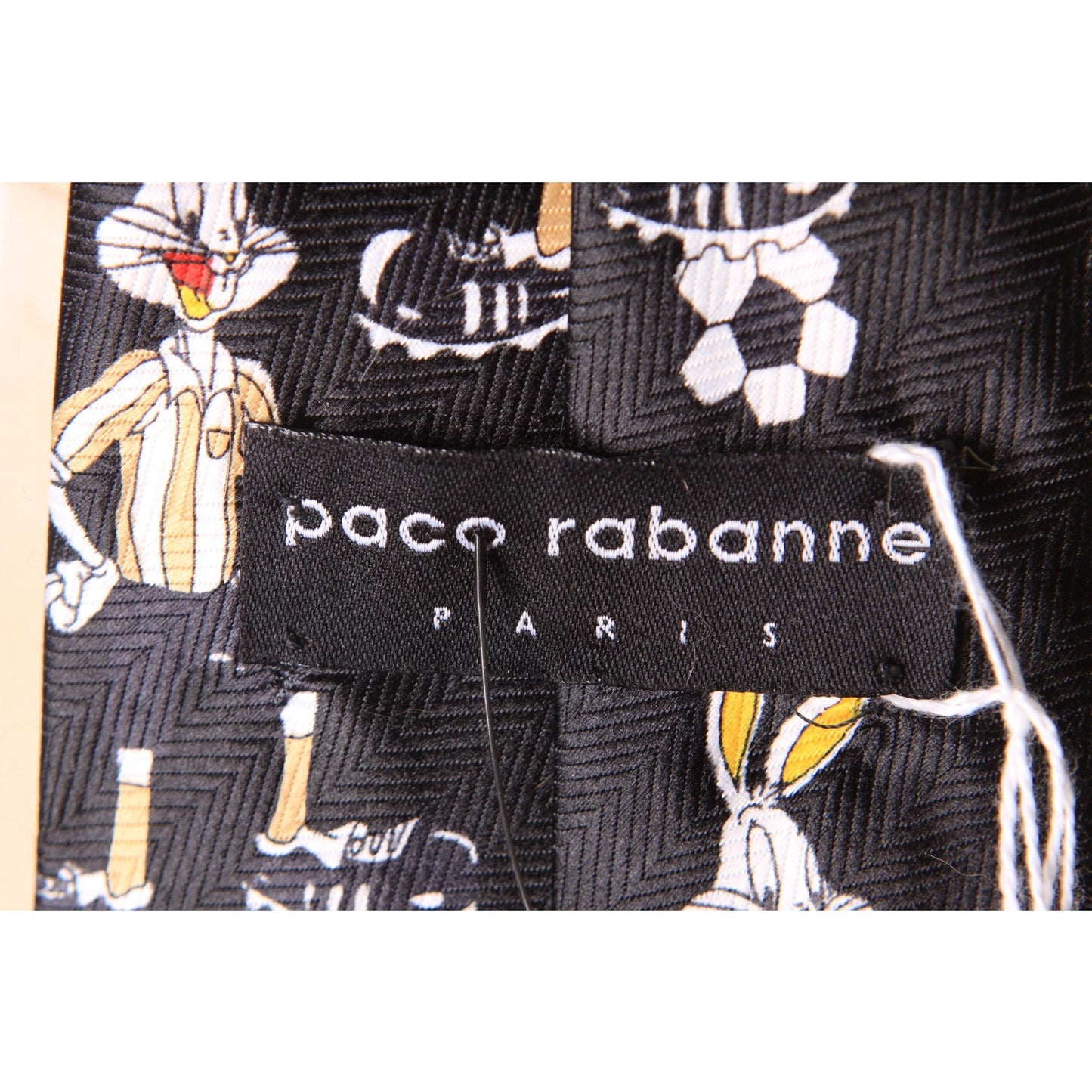 1990s Black and White Novelty Bugs Bunny Soccer Necktie by Paco Rabanne