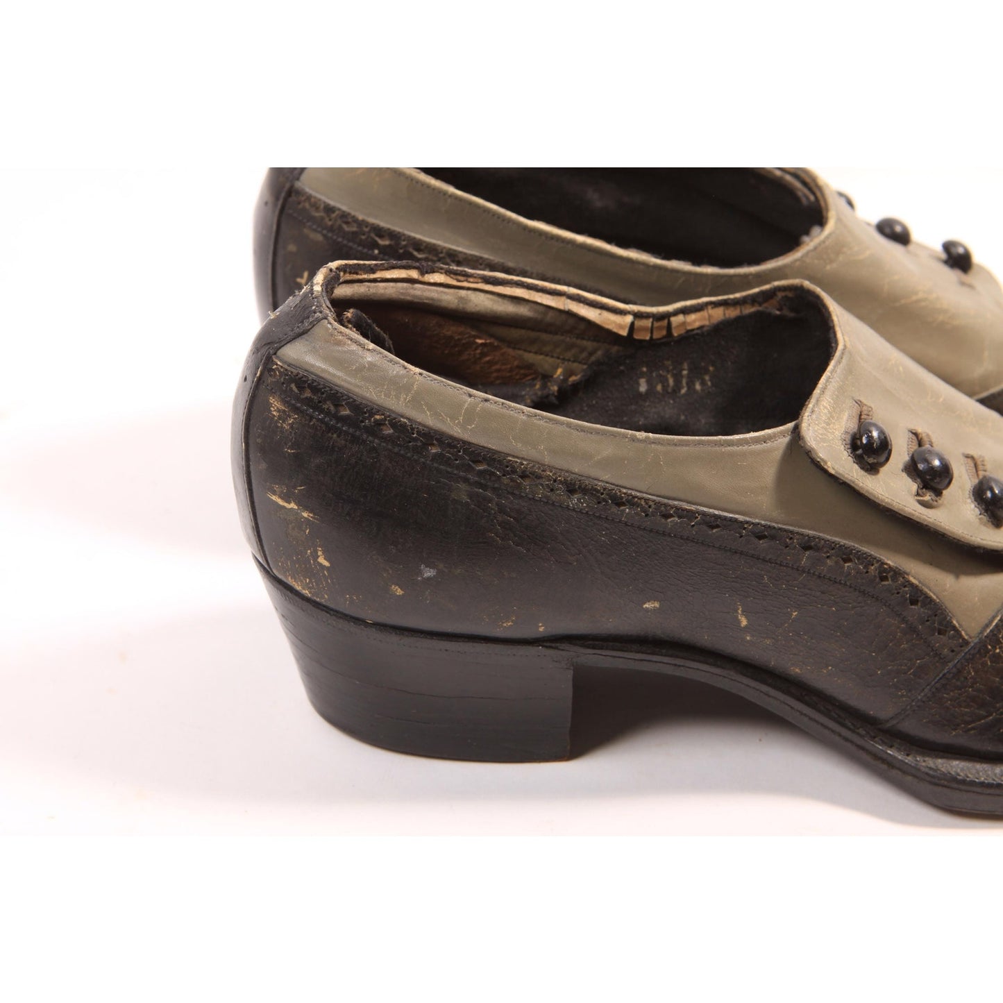 Antique 1900s 1910s 1920s Black and Gray Two Tone Button Up Formal Shoes