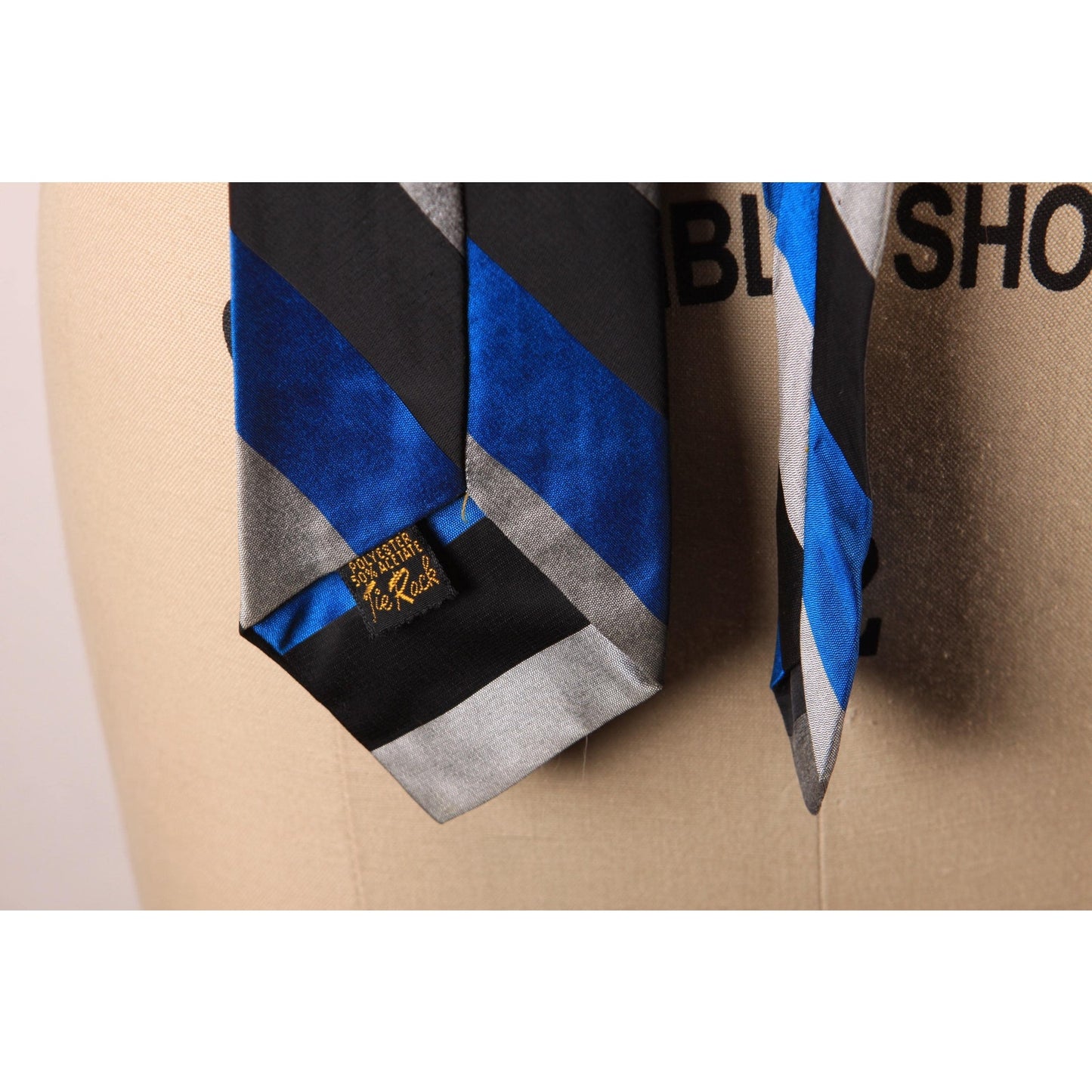 1970s Black, Gray and Electric Blue Striped Necktie Tie
