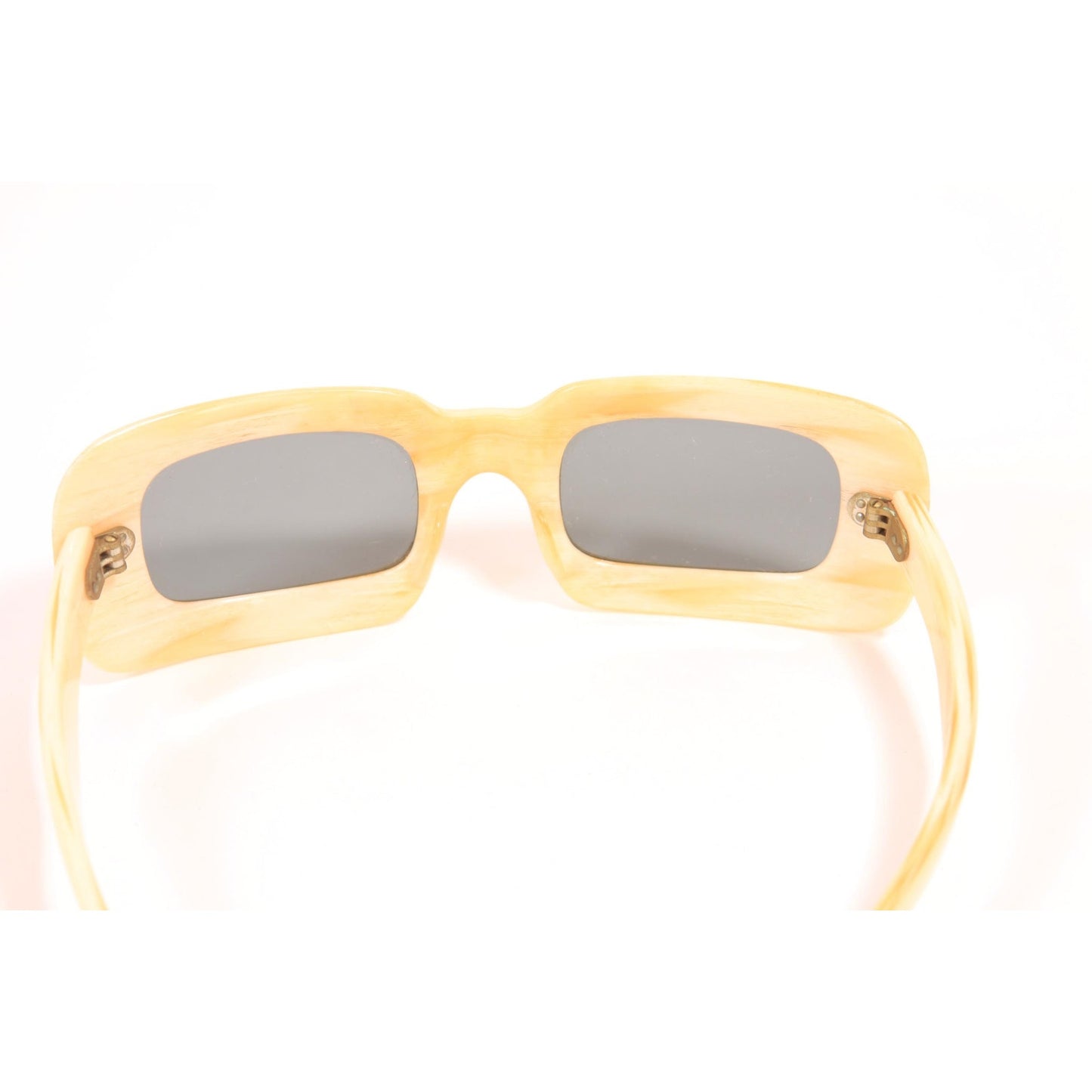 1960s Cream Off White Square Mod Gray Tint Lens France Sunglasses