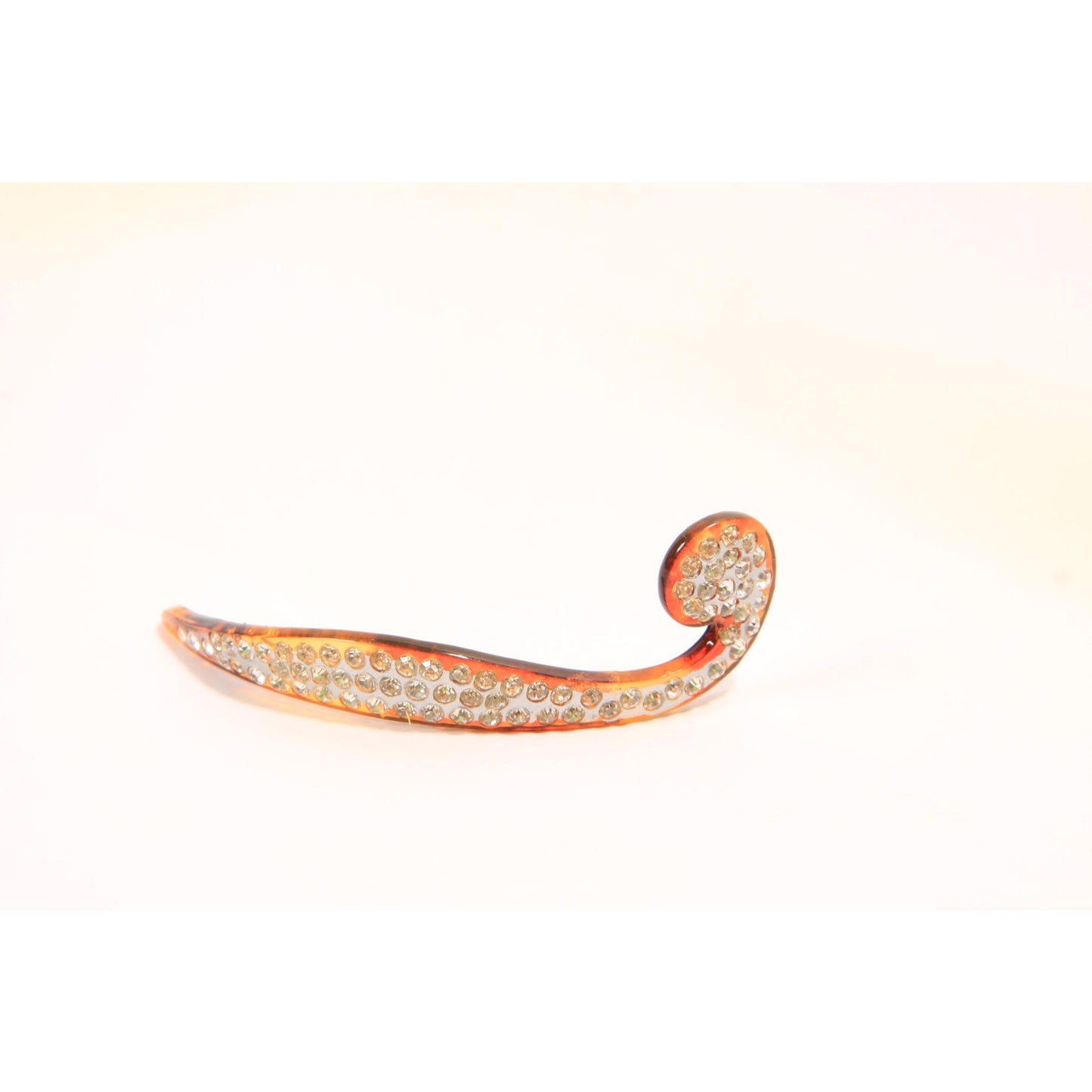 1920s 1930s Art Deco Tortoise Brown Rhinestone Detail Swirl Hair Pick Fork Comb