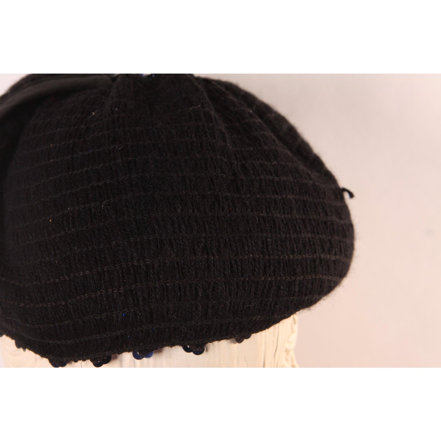 1970s 1980s Black and Multi-Colored Rainbow Sequin Slouchy Hat