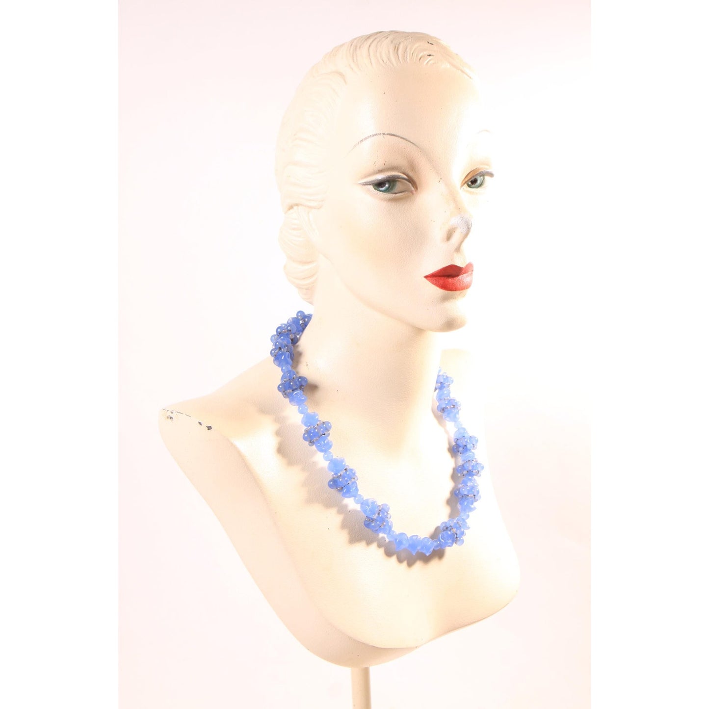 Vintage Purple Blue Periwinkle Heavy Glass Beaded Necklace