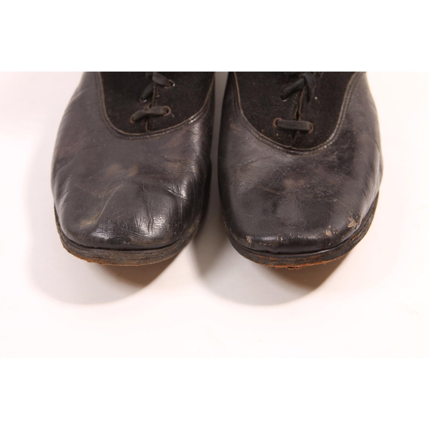 Antique 1800s Early 1900s Black Leather and Wool Felt Lace Up Boots