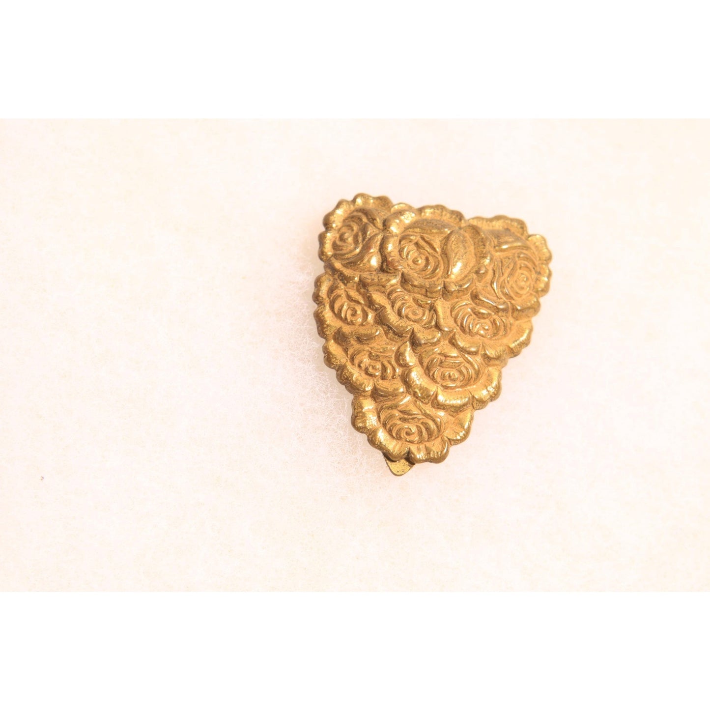 Antique 1920s Gold Tone Metal Floral Flower Dress Fur Clip