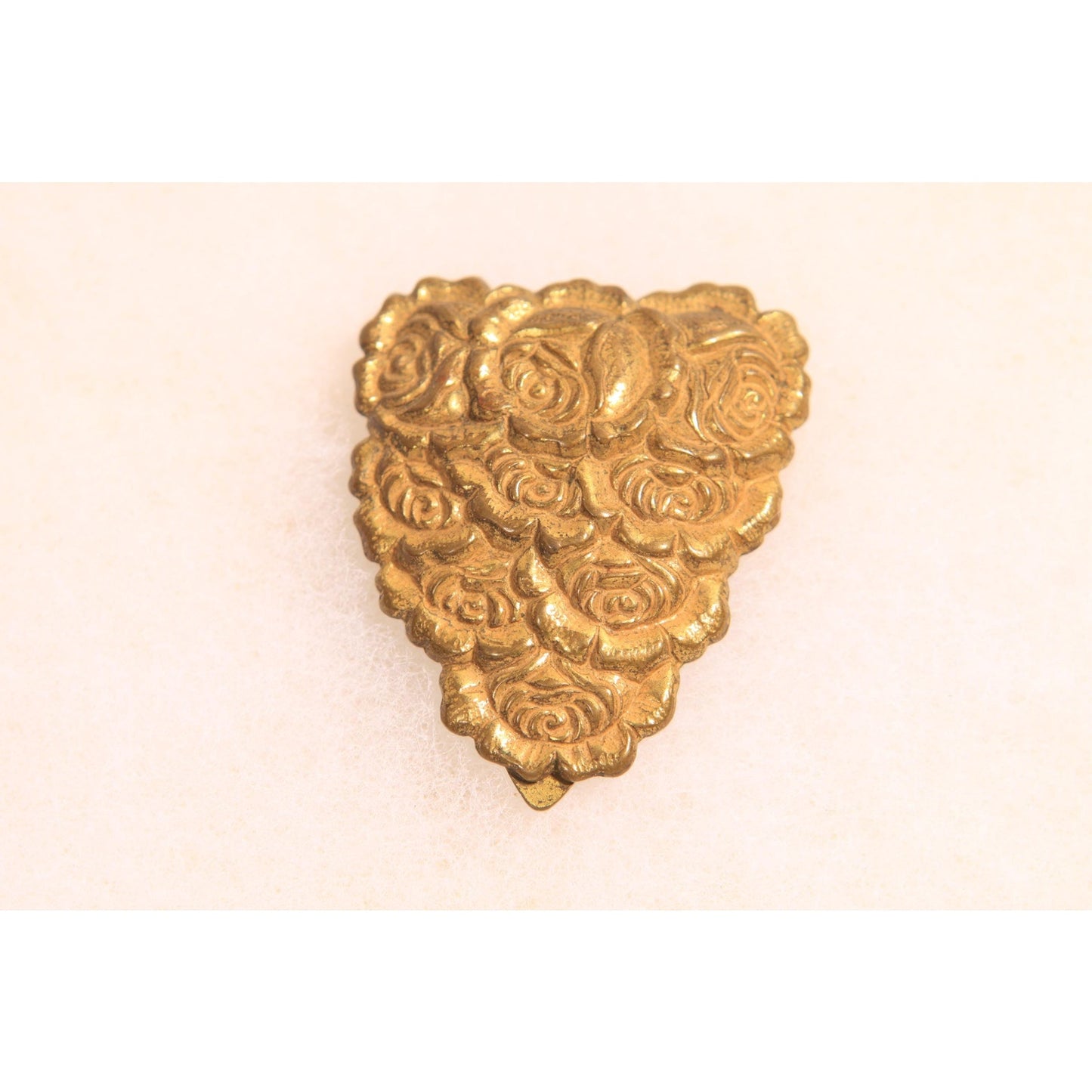 Antique 1920s Gold Tone Metal Floral Flower Dress Fur Clip