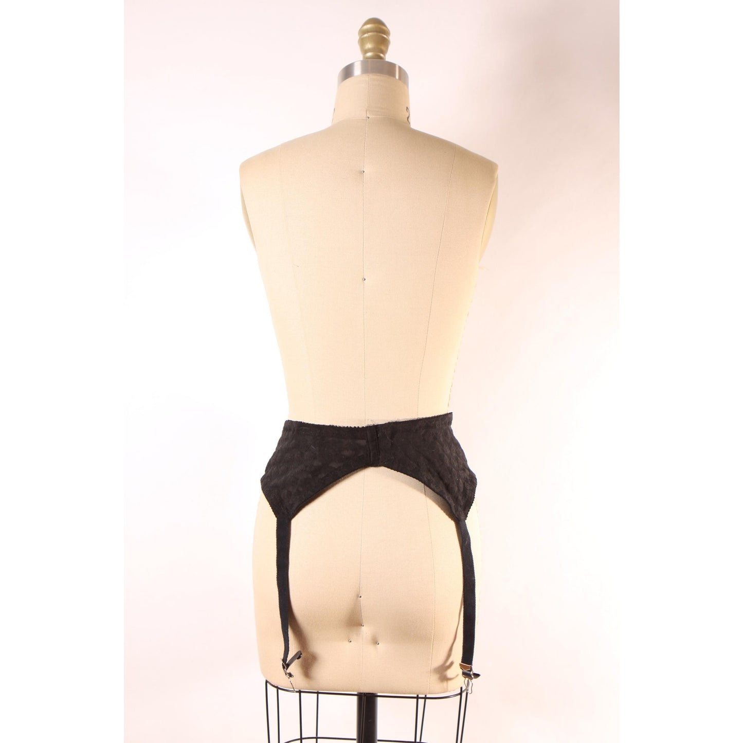 Late 1960s Early 1970s Black Floral Lace Lingerie Garter Belt by Crown-ette