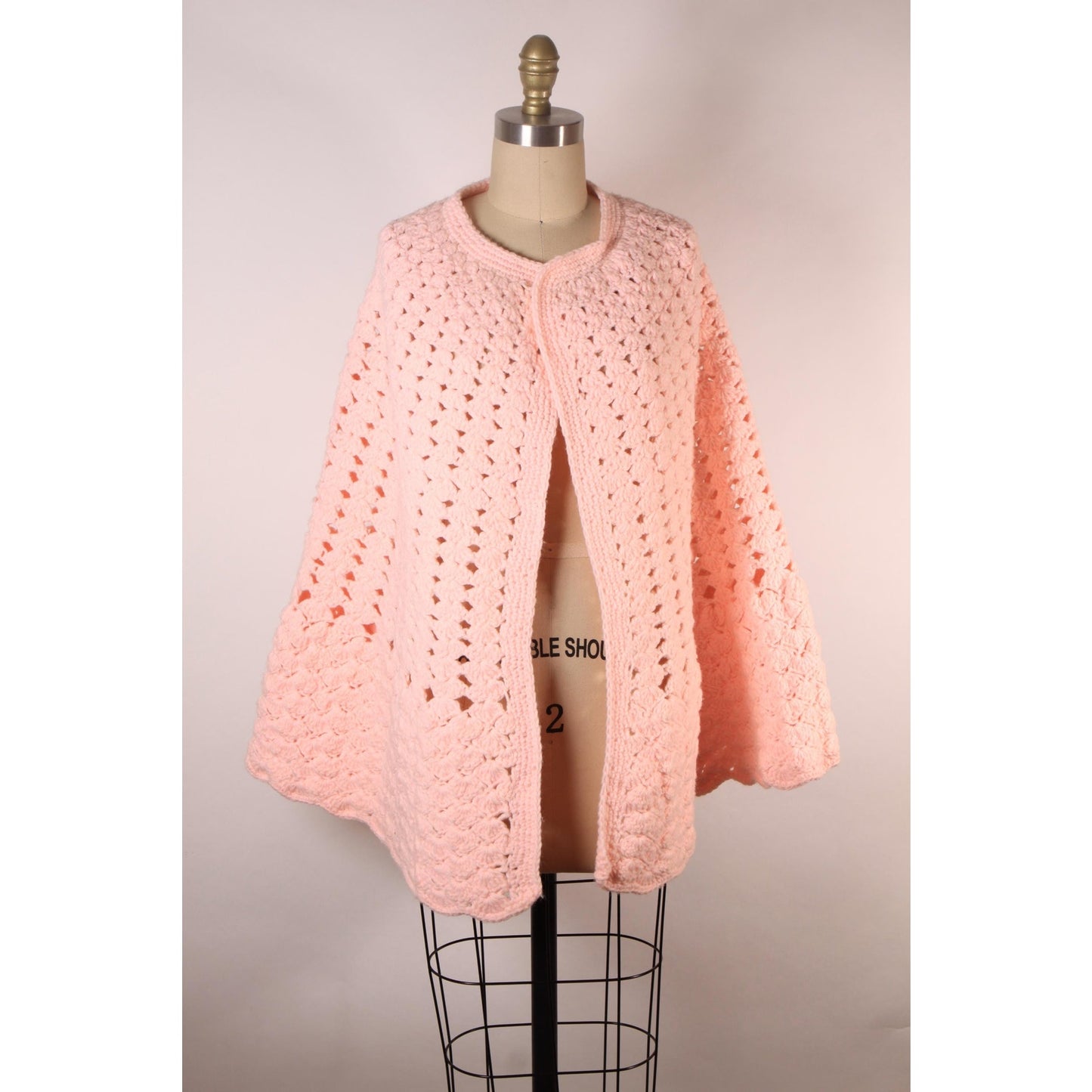 Late 1960s Early 1970s Pastel Pink Crochet Shawl Wrap
