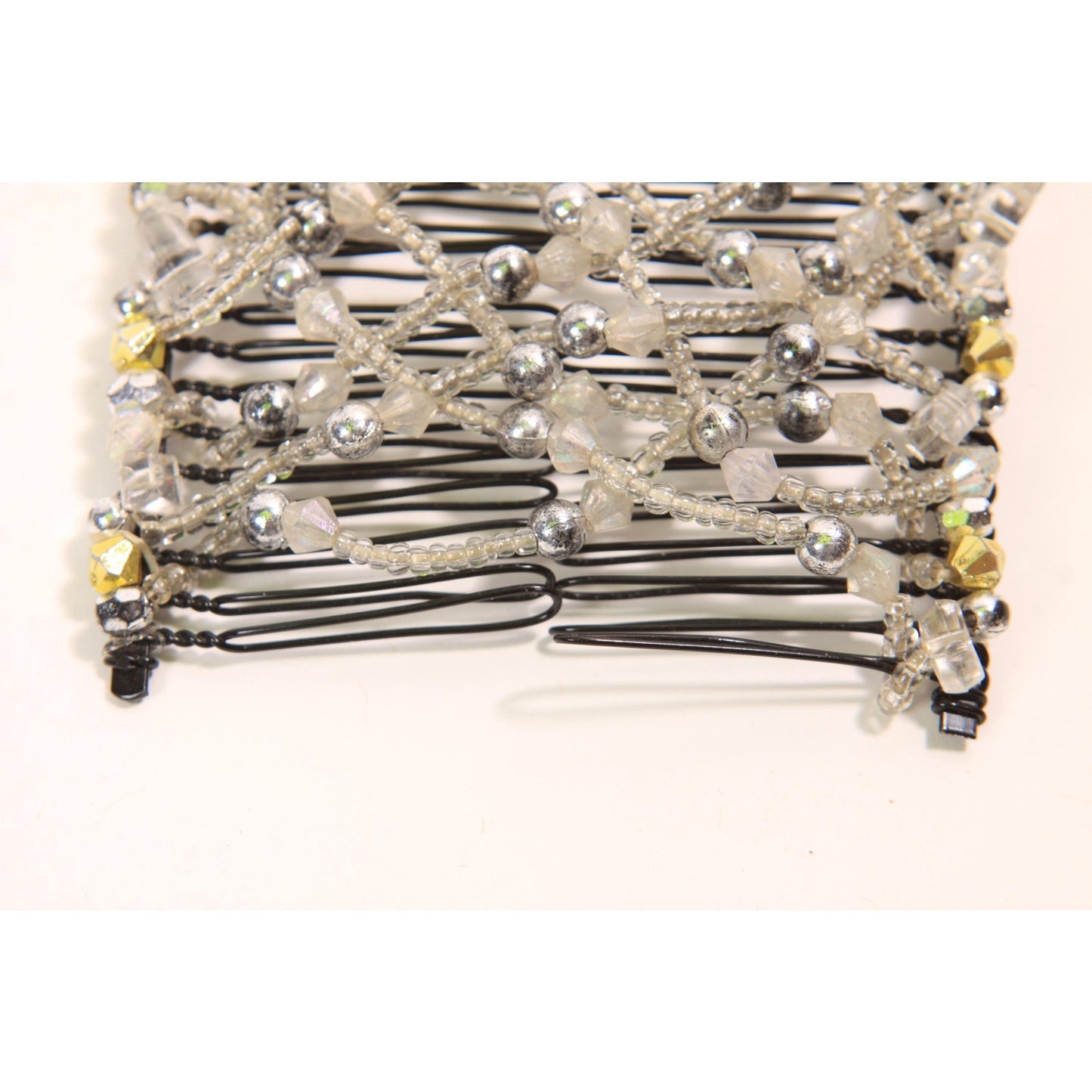 1990s 2000s Y2K Black, Silver and Gold Beaded EZ Stretch Hair Comb