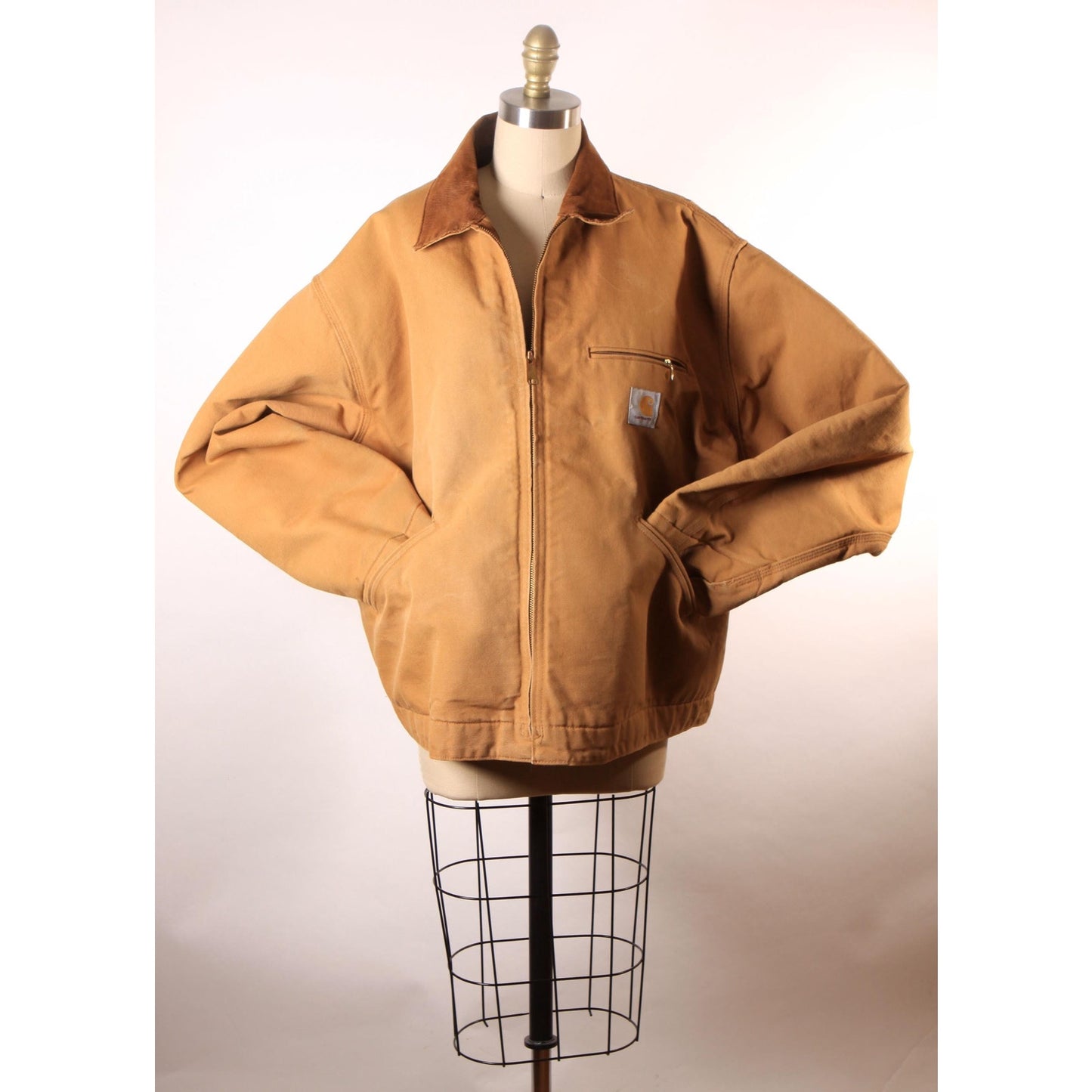 1980s Tan Long Sleeve Corduroy Collar Blanket Lined Zip Up Jacket Chore Coat by Carhartt