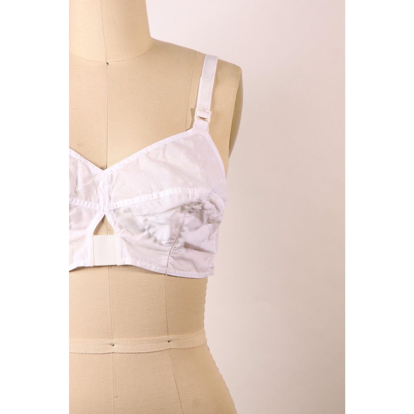 1970s Does 1950s White Floral Embroidery Open Bust Pin Up Style Bra by Gelmart-38B