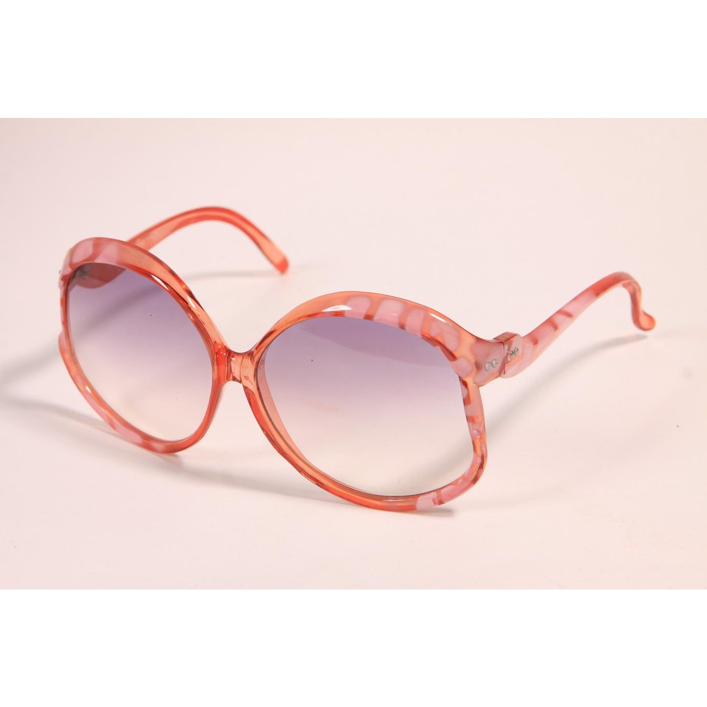 1970s Clear Pink Tortoise Oversized Frame Gray Ombre Fade Tint Lens Italy Sunglasses