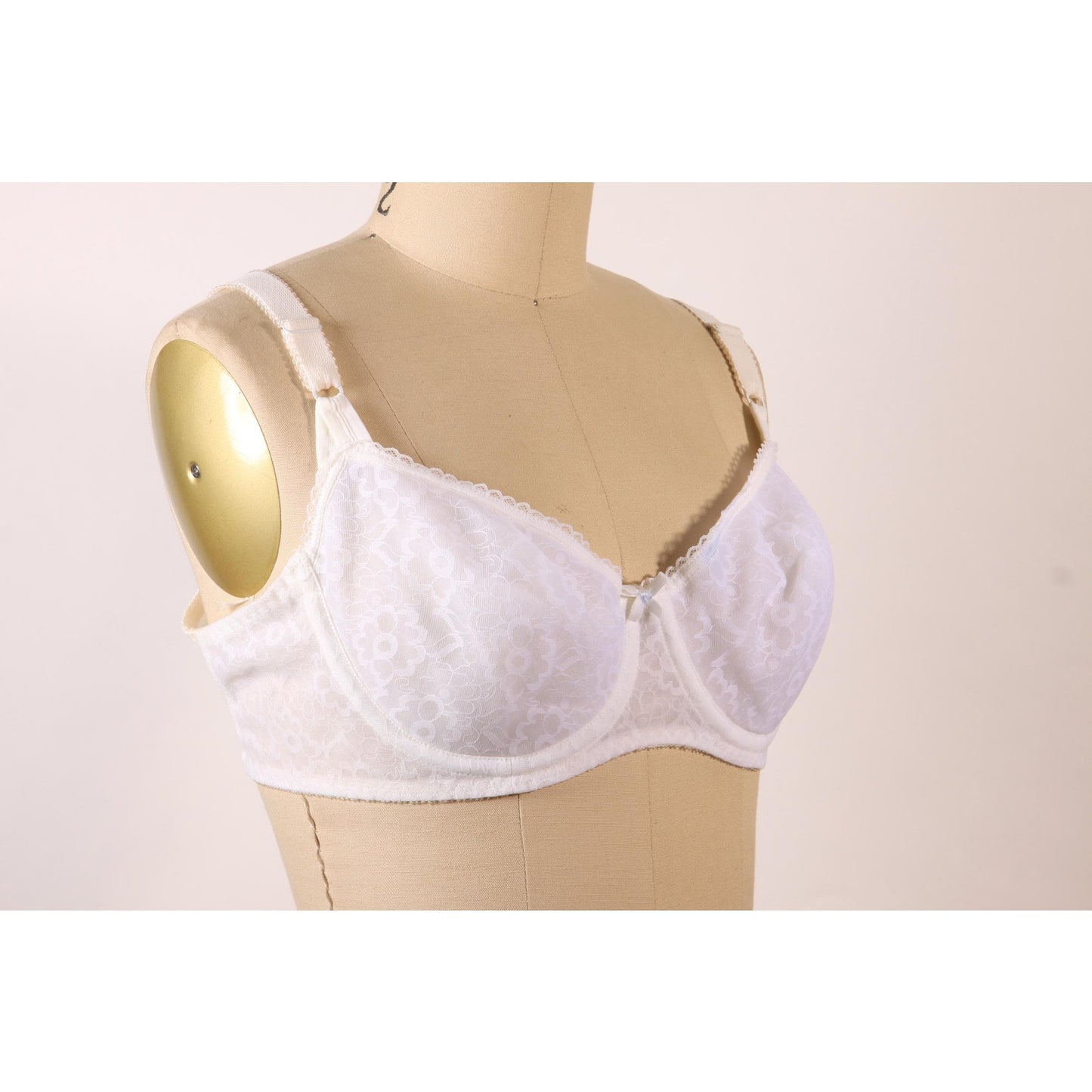 1970s White Sheer Floral Lace Bow Detail Bra by Playtex-36C