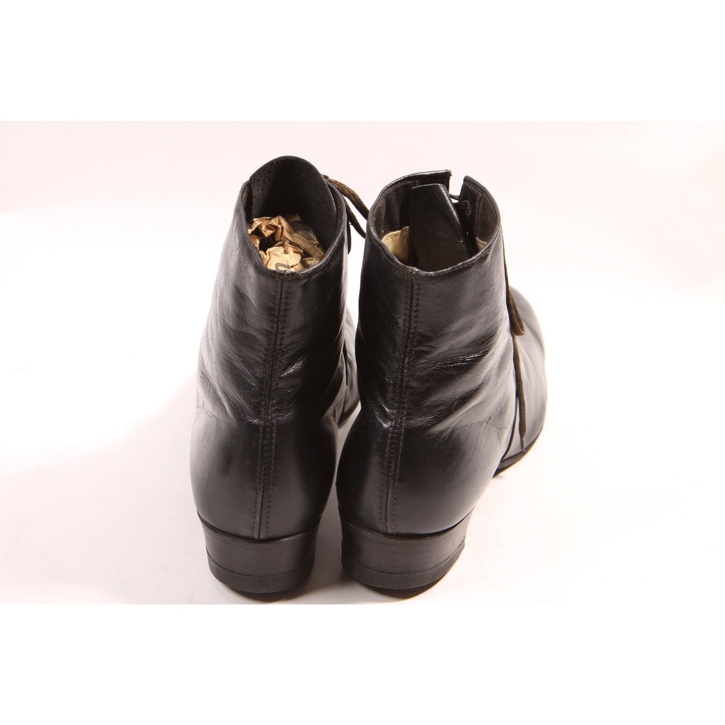 Antique 1900s 1910s Black Leather Lace Up Edwardian Boots