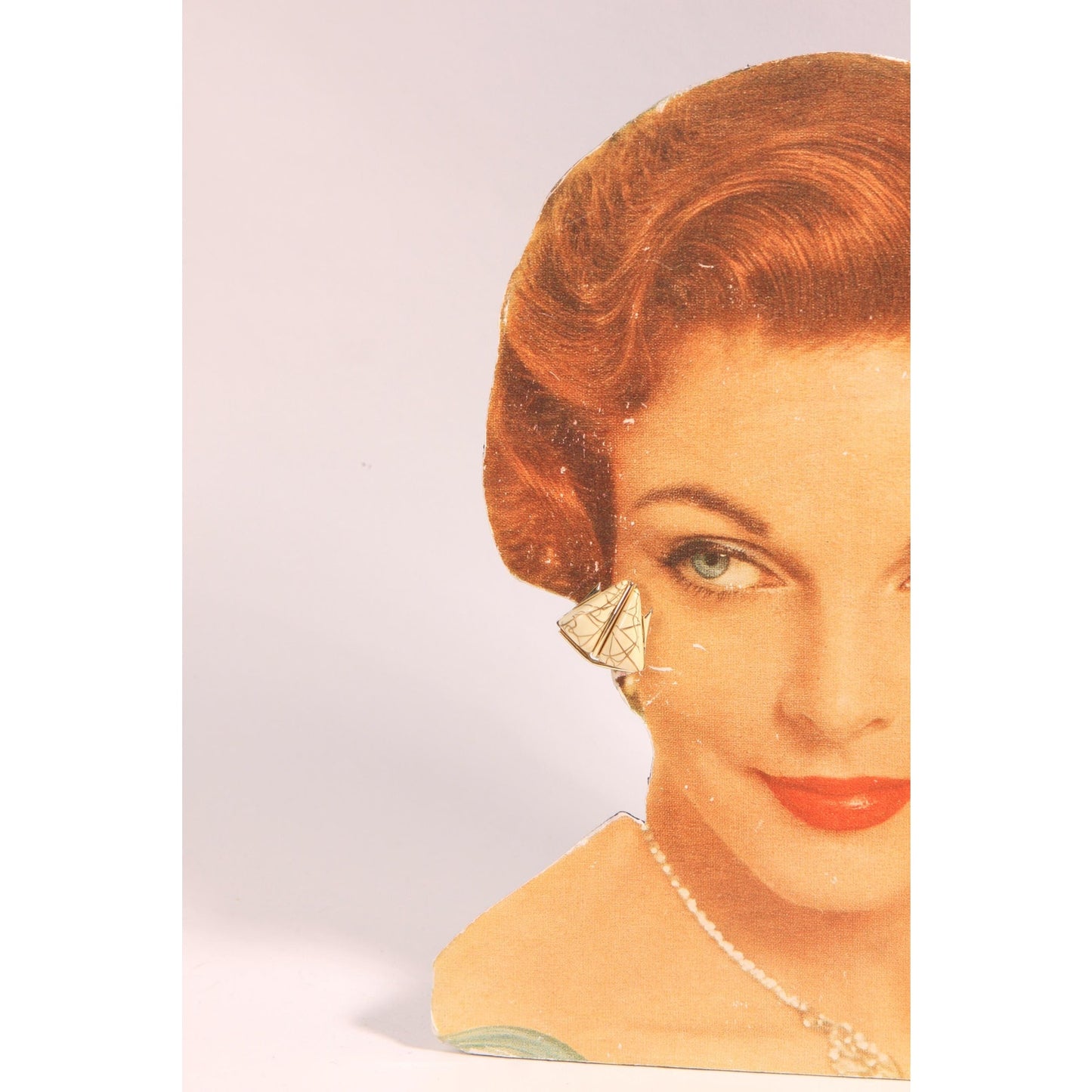 1960s Cream and Gold Geometric Plastic Clip On Earrings