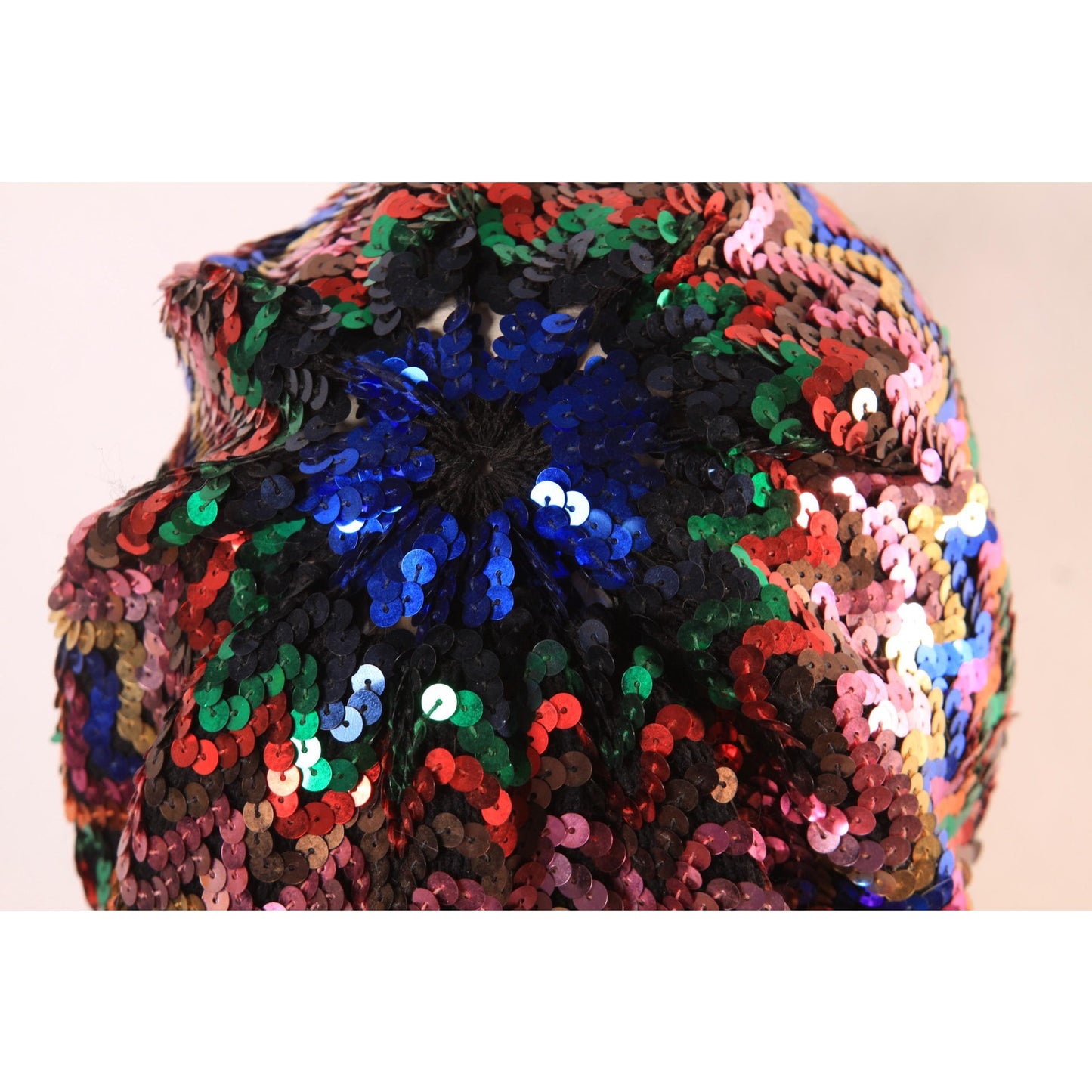 1970s 1980s Black and Multi-Colored Rainbow Sequin Slouchy Hat