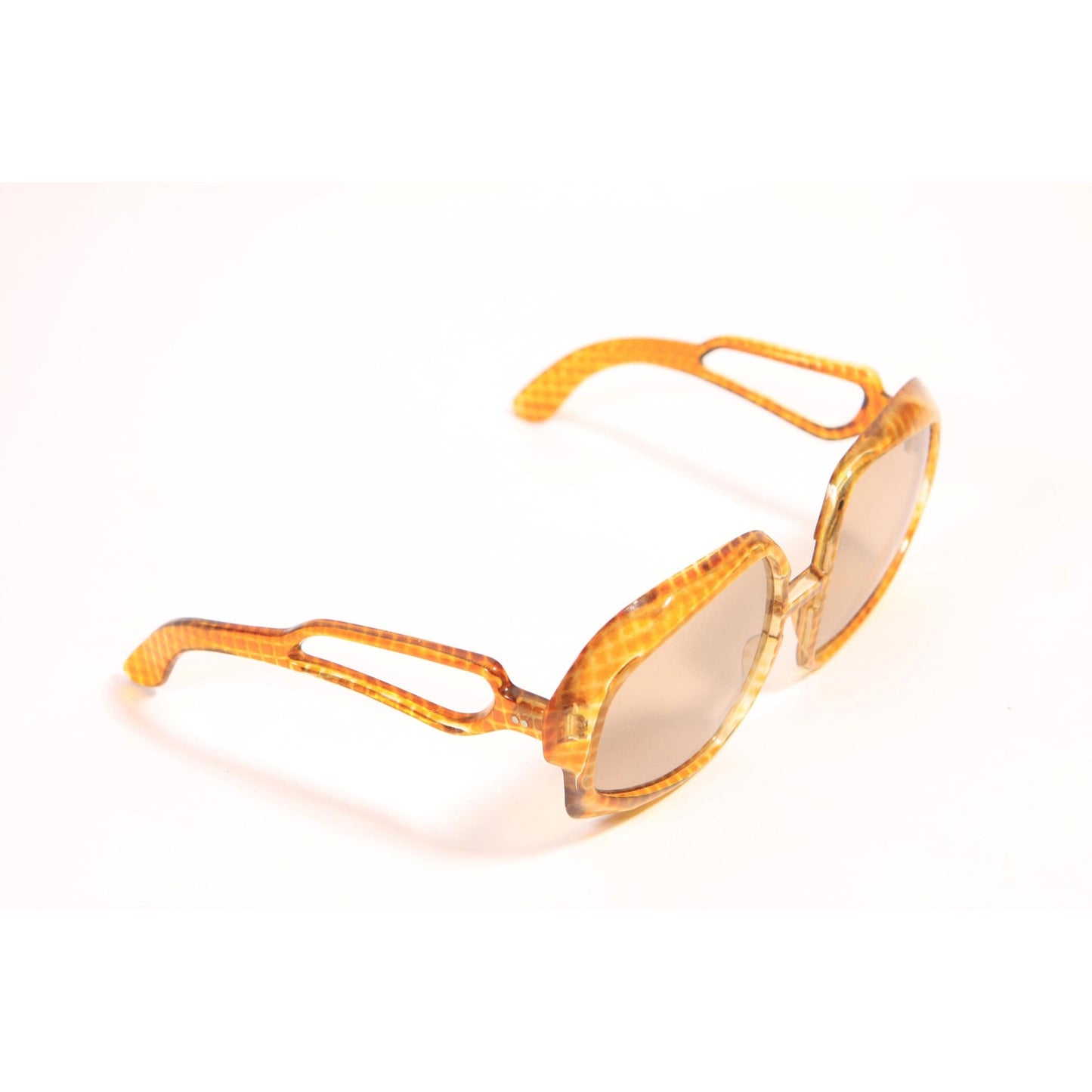 1970s Yellow and Brown Clear Tortoise Animal Print Oversized Boho Italy Sunglasses