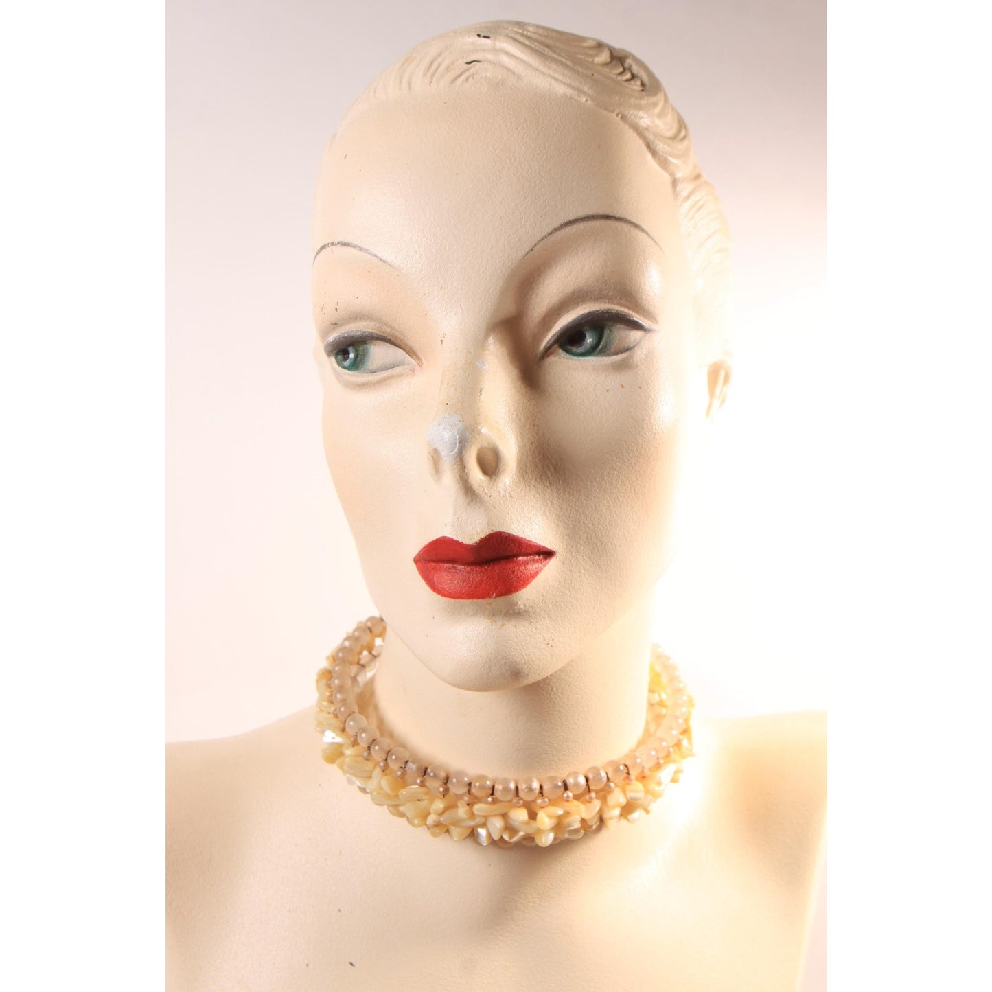 1950s Faux Pearl and Mother of Pearl Chip Wired Choker Necklace with Matching Bracelet