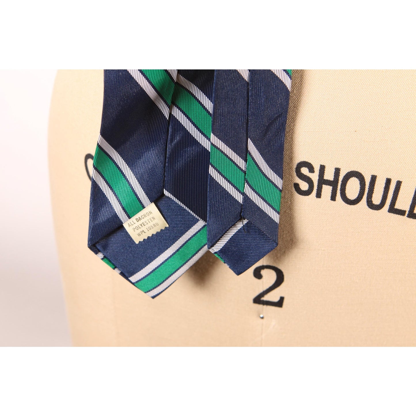 1970s Navy Blue and Green Striped Necktie Tie