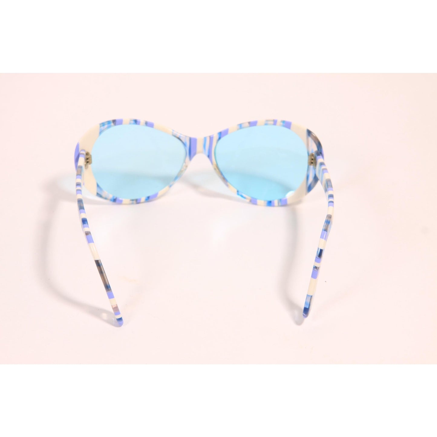 1960s Blue, White and Clear Plastic Round Circle Mod Blue Tint Lens France Sunglasses