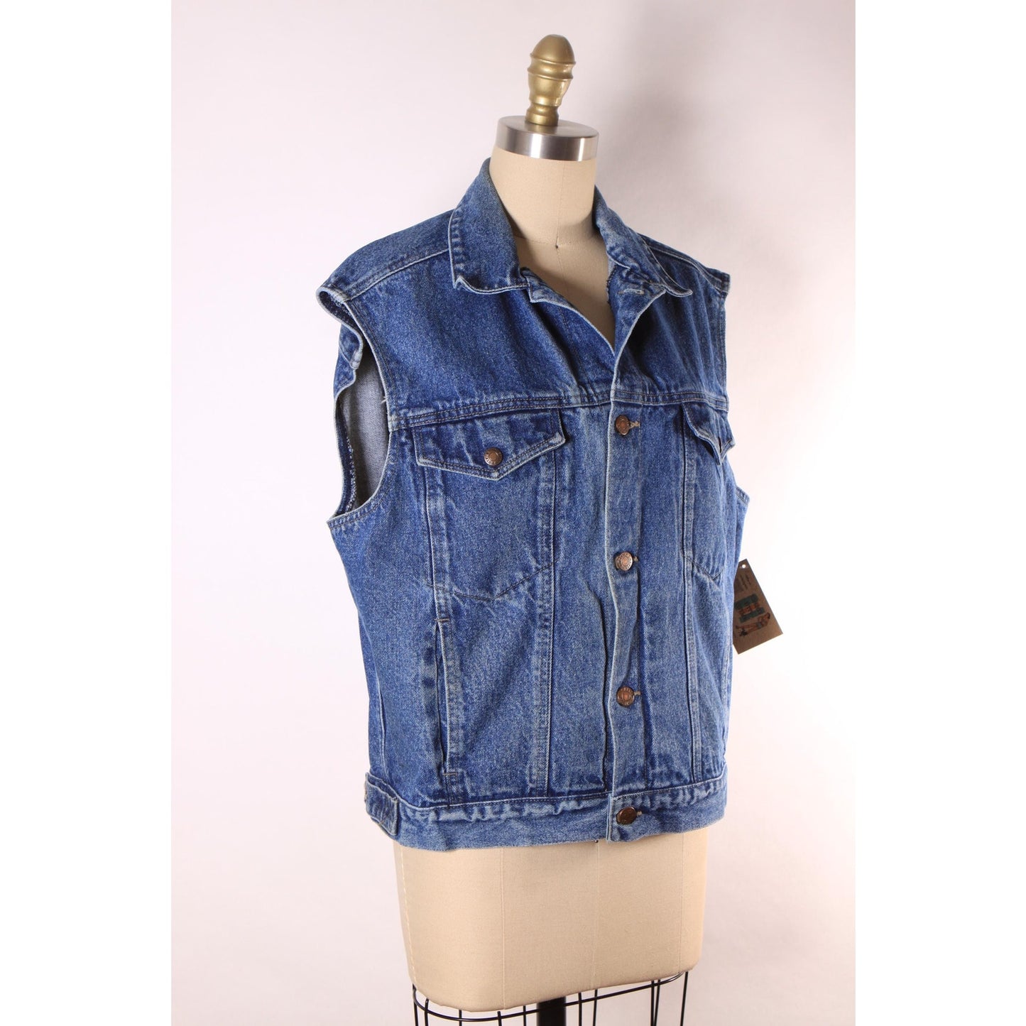 1990s Blue Denim Sleeveless Button Down Mens Vest by Calvin Klein -L