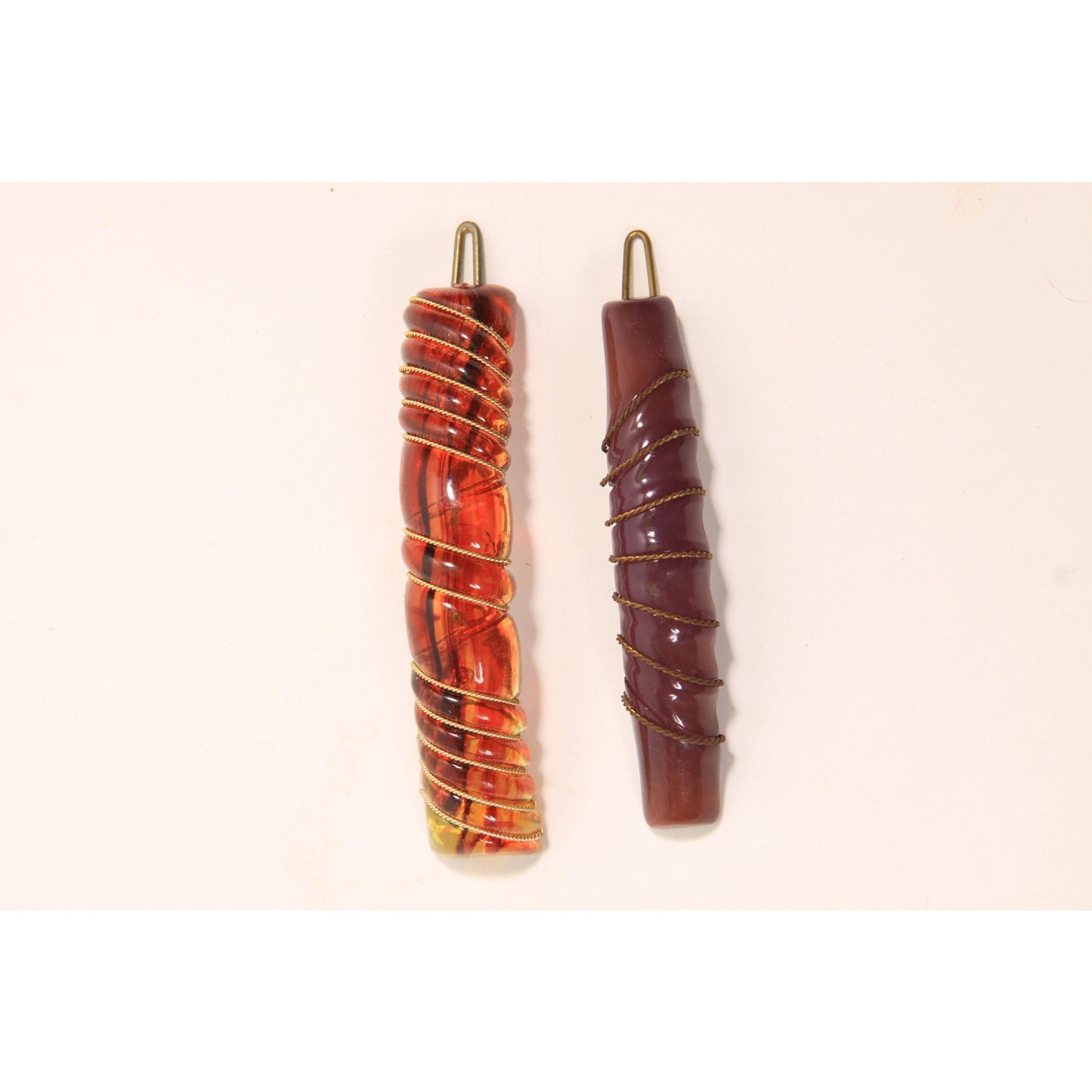 1940s 1950s Brown Tortoise and Purple Plastic Set of 2 Hair Barrette Clips