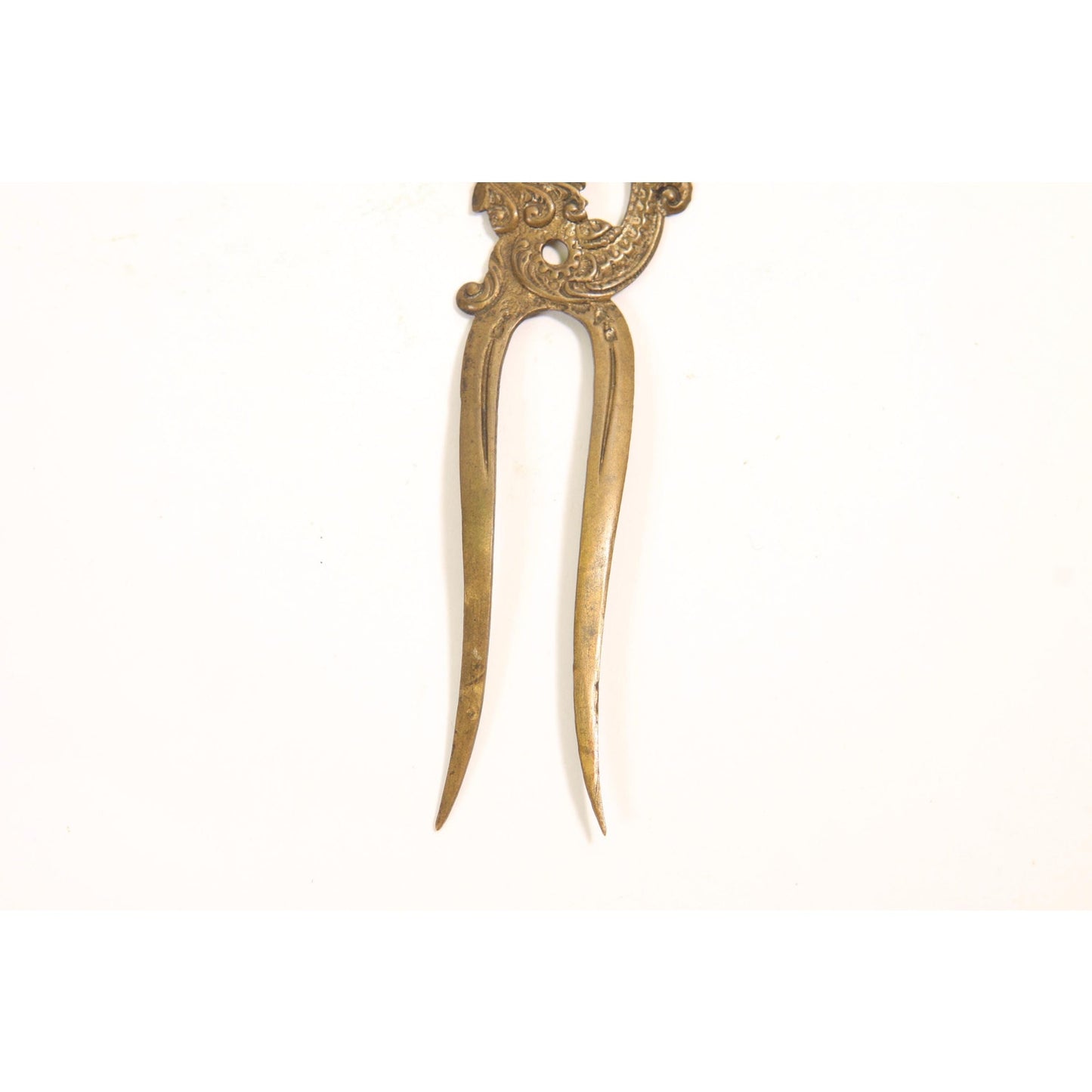 1910s 1920s Swirl Brass Tone Metal Prong Hair Fork Comb