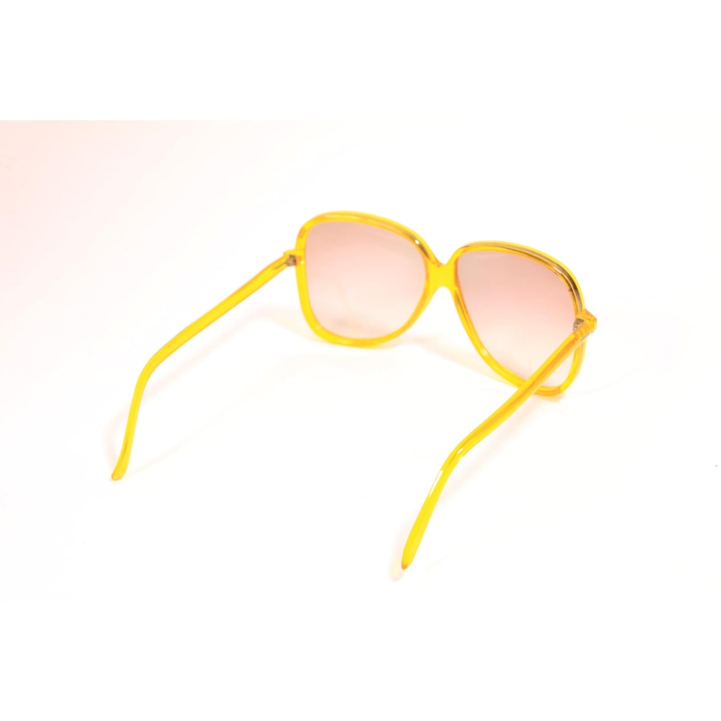 1970s Clear Yellow Oversized Plastic Frame Brown Tint Lenses Italy Sunglasses