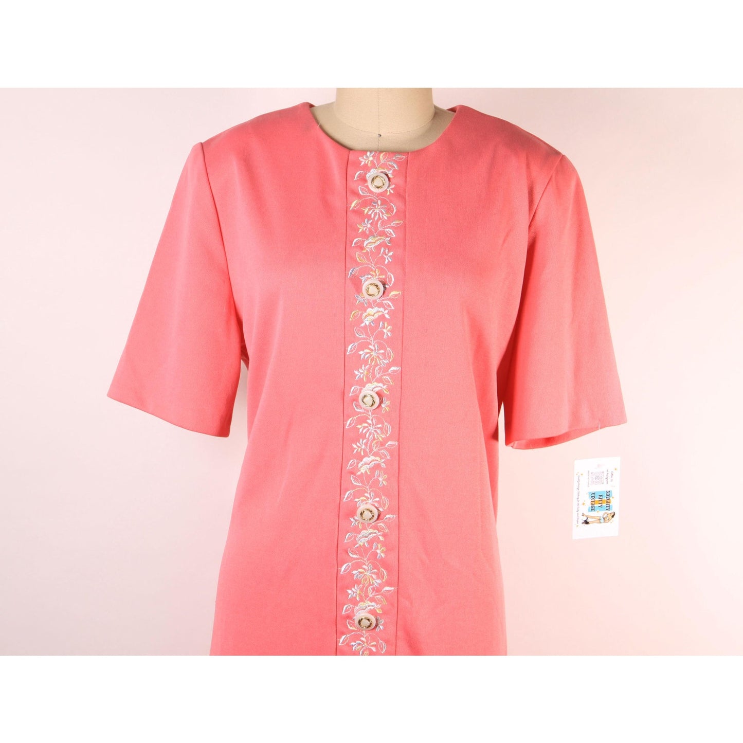 1960s Pink Short Sleeved Floral Trim Drop Waisted Pleated Skirt Plus Size Volup Scooter Dress -XL