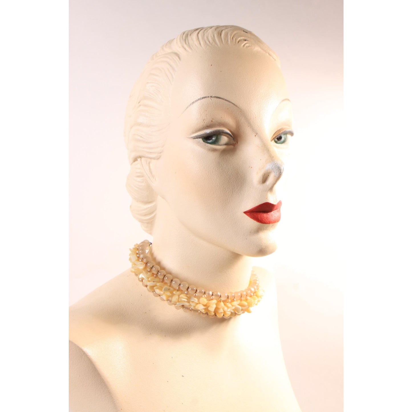 1950s Faux Pearl and Mother of Pearl Chip Wired Choker Necklace with Matching Bracelet