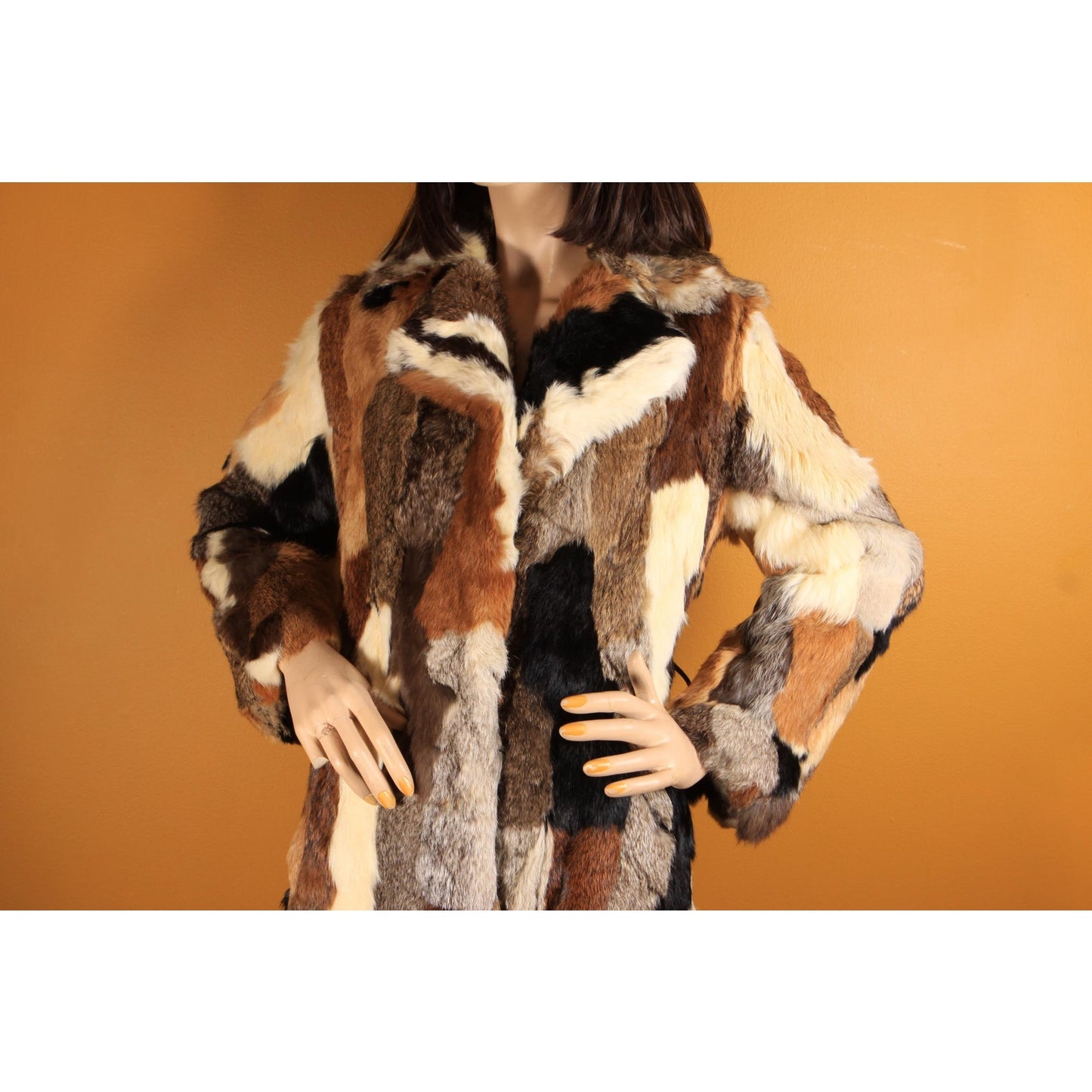 1970s Multi-Colored Patchwork Rabbit Fur Long Sleeve Penny Lane Coat by Mademoiselle Furs -M