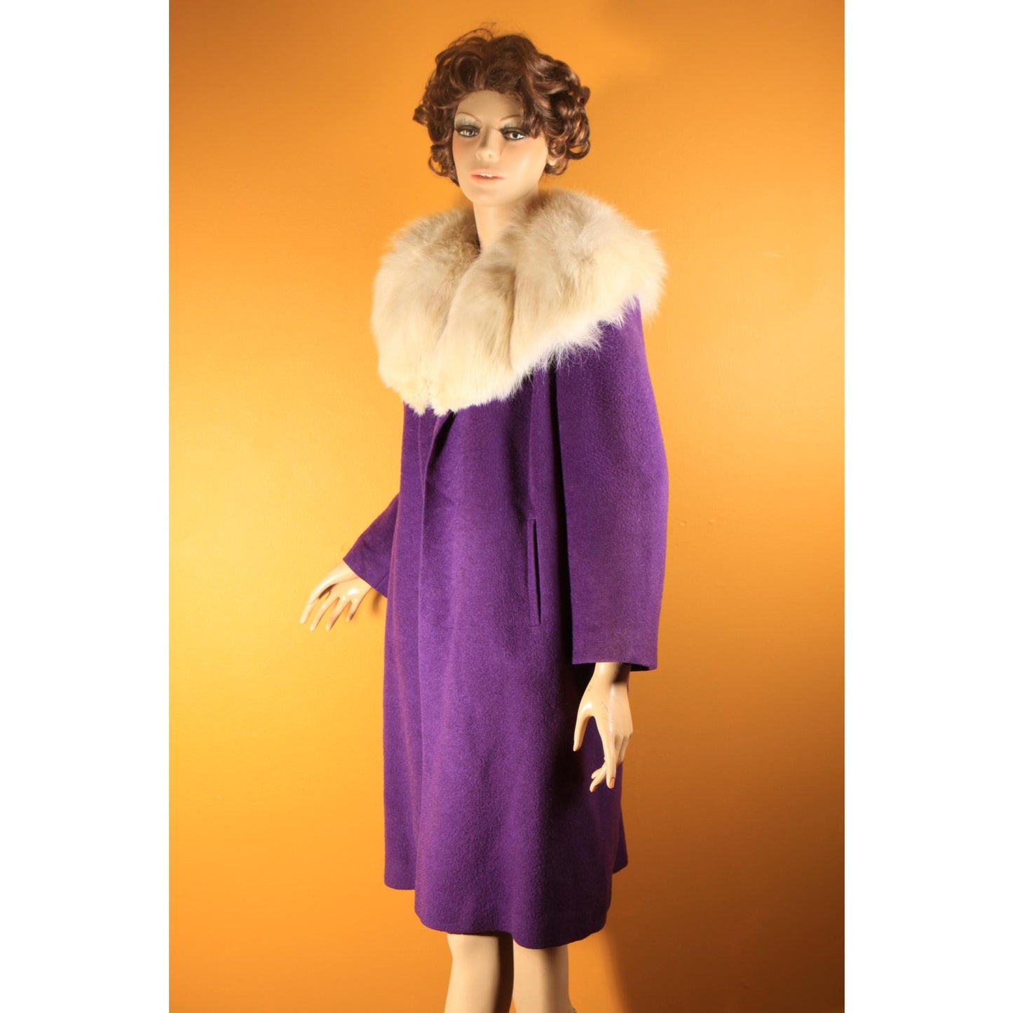 1950s Purple and Cream White Fox Fur Swing Coat -M