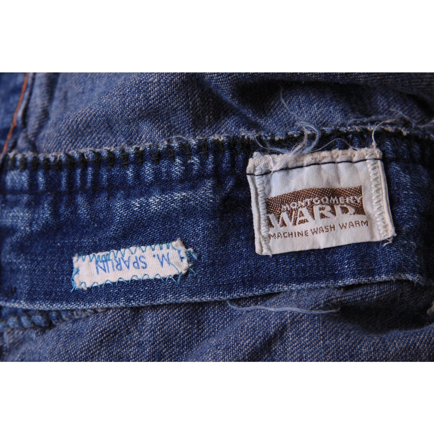 1970s Blue Denim Patchwork Patched Denim Jeans by Montgomery Ward