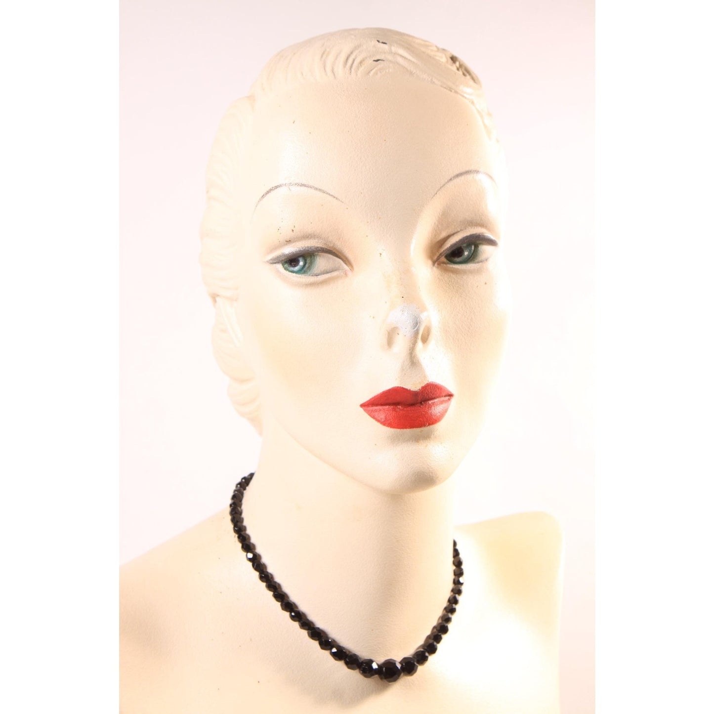 1950s Black Faceted Glass Beaded Necklace