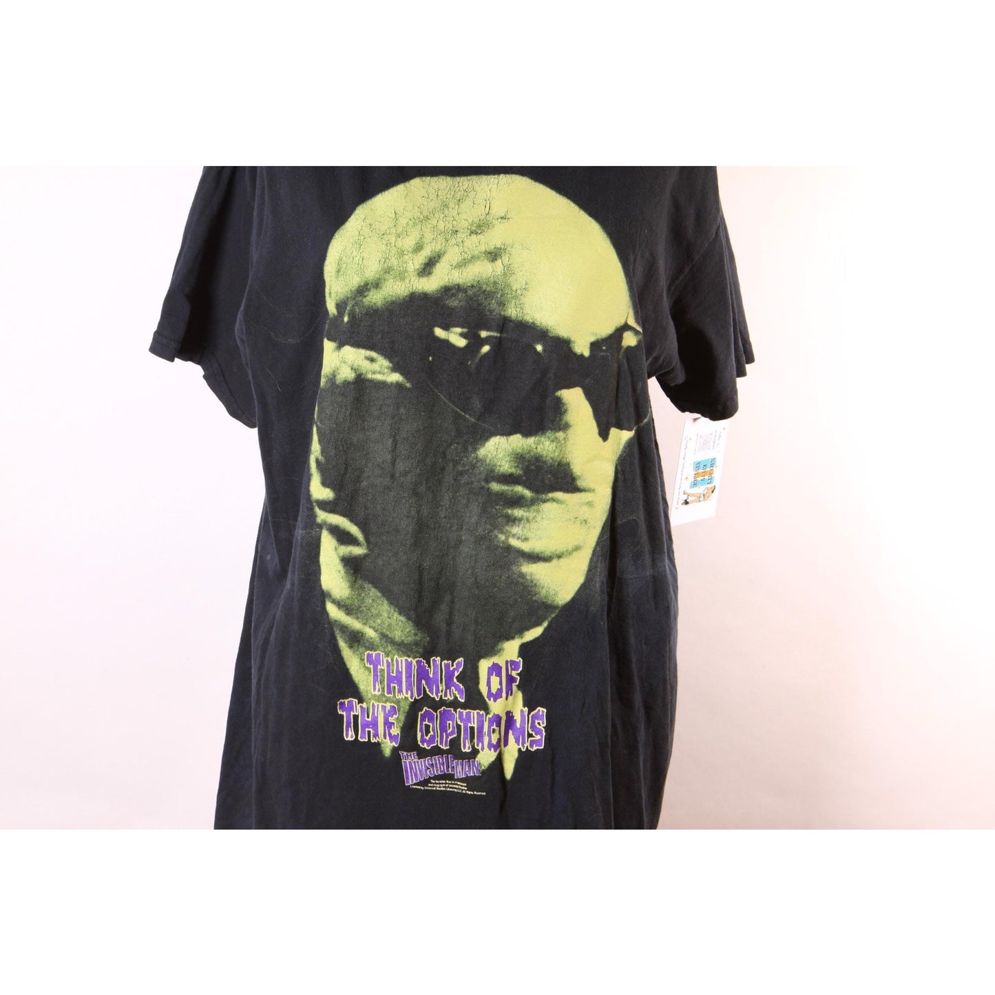 1990s Y2K 2000s Black Short Sleeve Glow in the Dark Universal Monsters Horror Invisible Man T-Shirt by Gildan -M