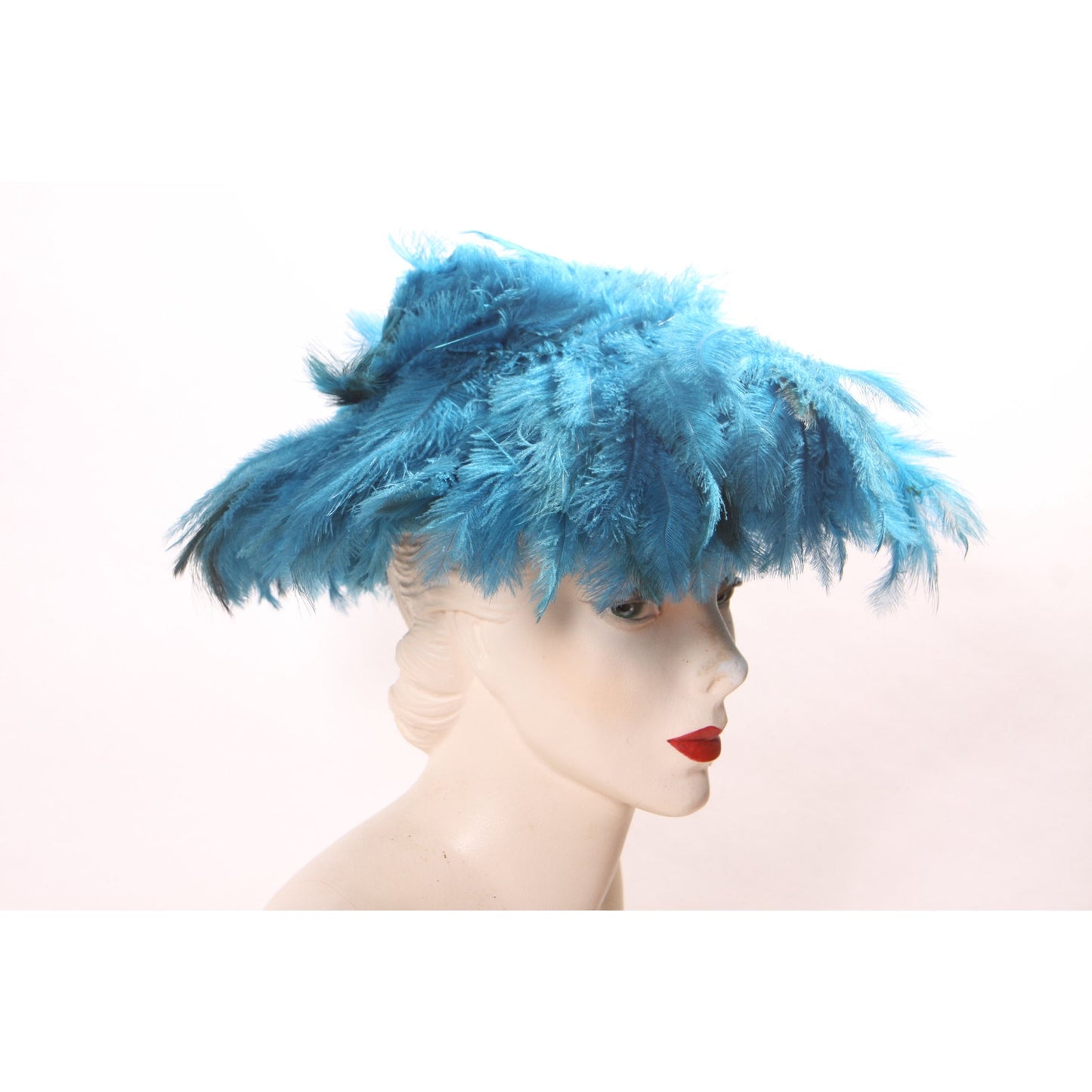 1960s Turquoise Blue Feather Saucer Mod Wide Brim Hat by Marche