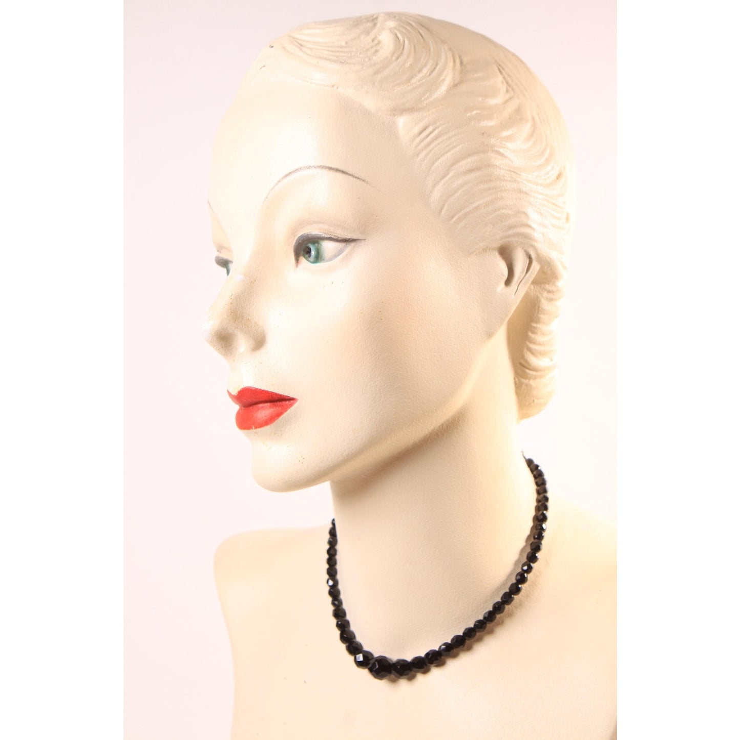 1950s Black Faceted Glass Beaded Necklace