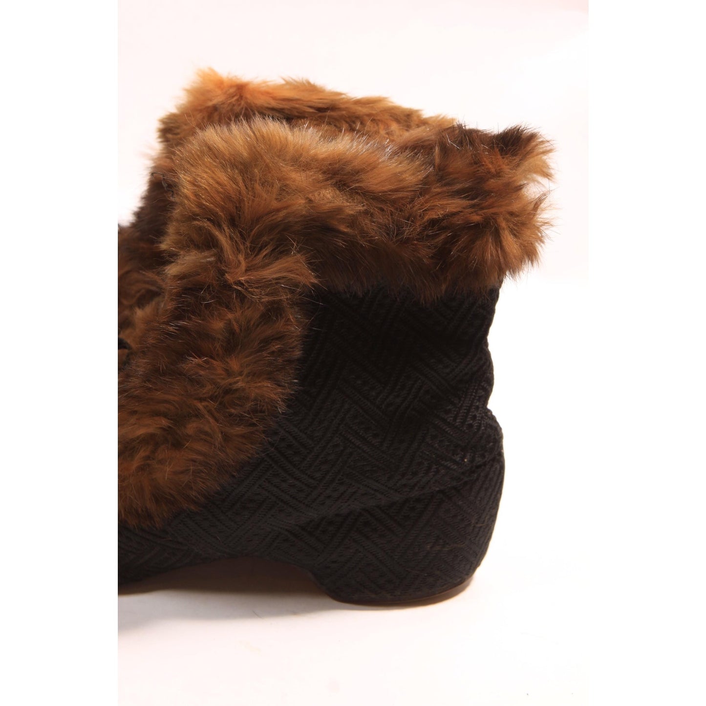 Antique 1800s Victorian Black and Brown Fur Lined and Fur Trim Lace Up Carriage Slipper Boots