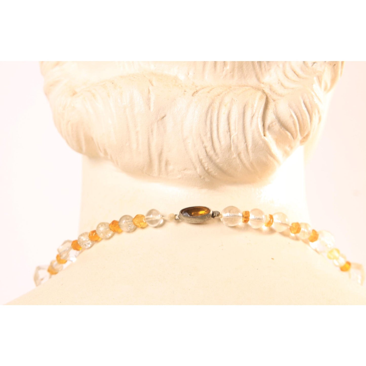 Vintage Clear Glass and Yellow Square and Faceted Beaded Necklace by Made in Czechoslovakia