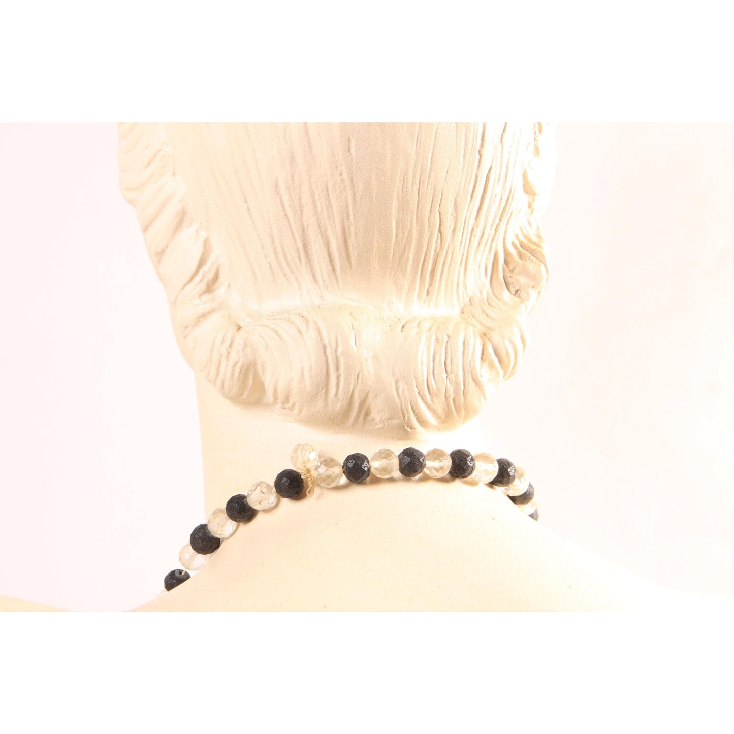 Vintage Clear Faceted Glass Beads and Black Plastic Beaded Necklace