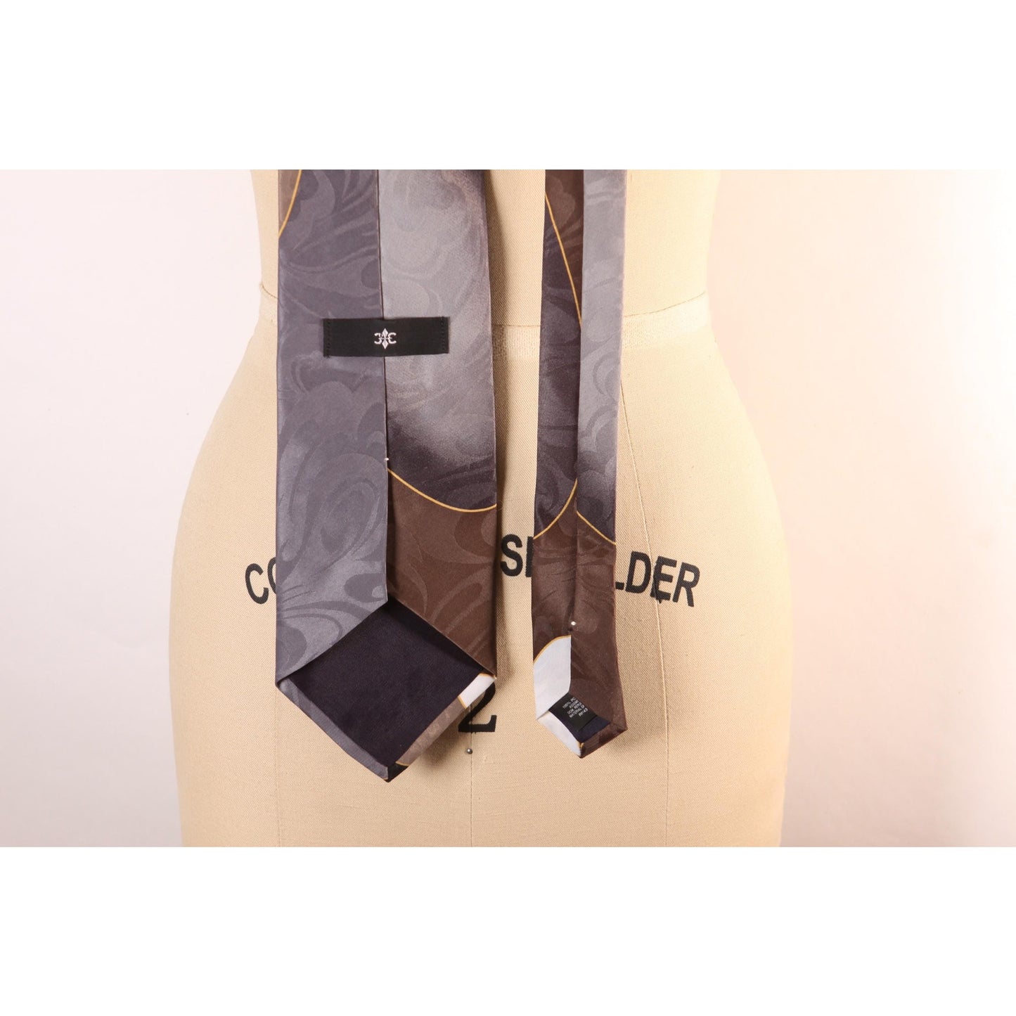 1980s 1990s Black, Gray and Tan Abstract Swirl Necktie Tie